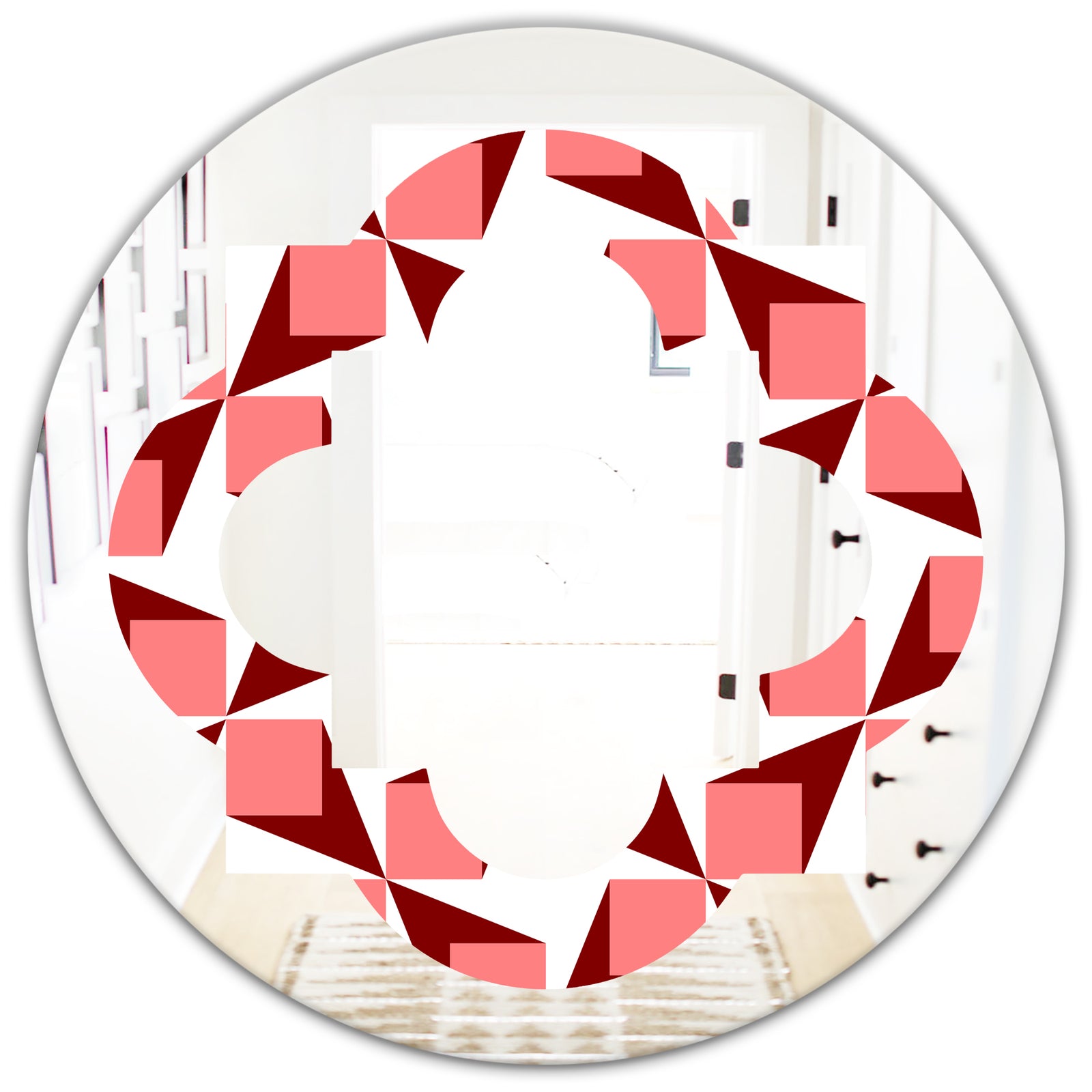 Retro Geometrical Abstract Minimal Pattern XIII - Modern Round or Oval Wall Mirror - Quatrefoil