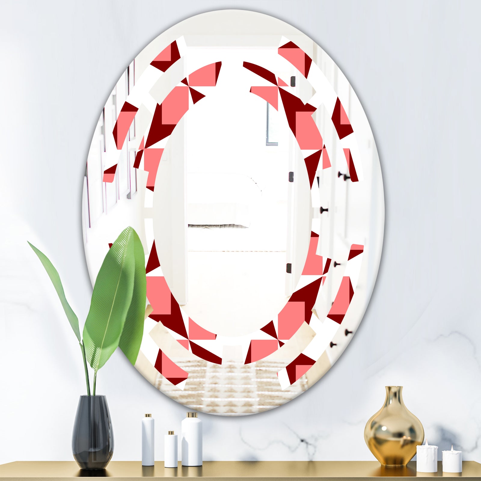 Retro Geometrical Abstract Minimal Pattern XIII - Modern Round or Oval Wall Mirror - Space