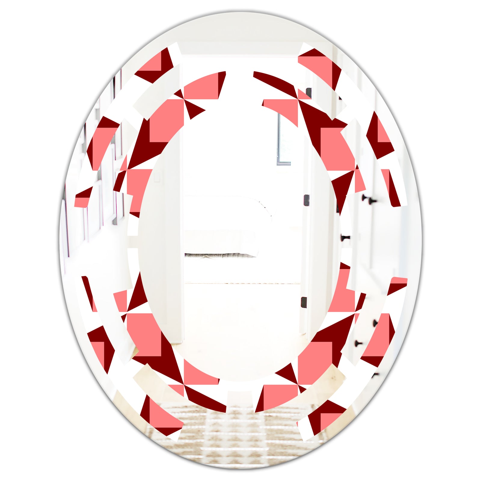 Retro Geometrical Abstract Minimal Pattern XIII - Modern Round or Oval Wall Mirror - Space