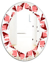 Retro Geometrical Abstract Minimal Pattern XIII - Modern Round or Oval Wall Mirror - Leaves