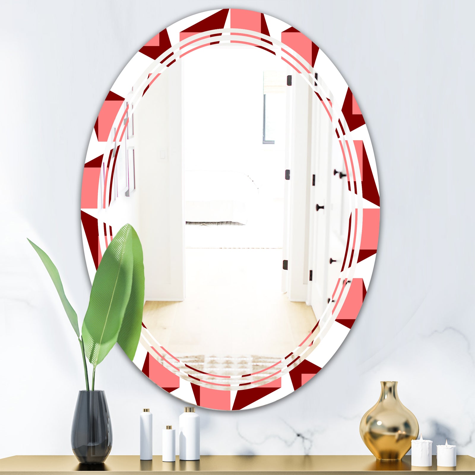 Retro Geometrical Abstract Minimal Pattern XIII - Modern Round or Oval Wall Mirror - Triple C