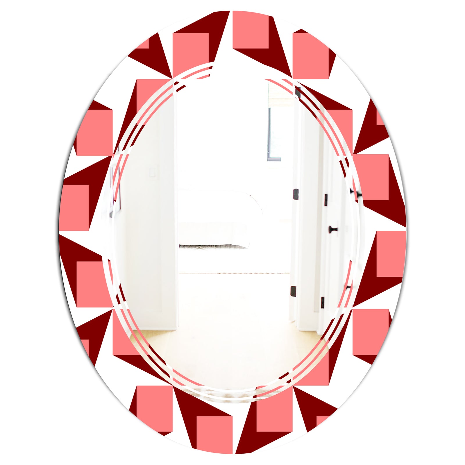 Retro Geometrical Abstract Minimal Pattern XIII - Modern Round or Oval Wall Mirror - Triple C