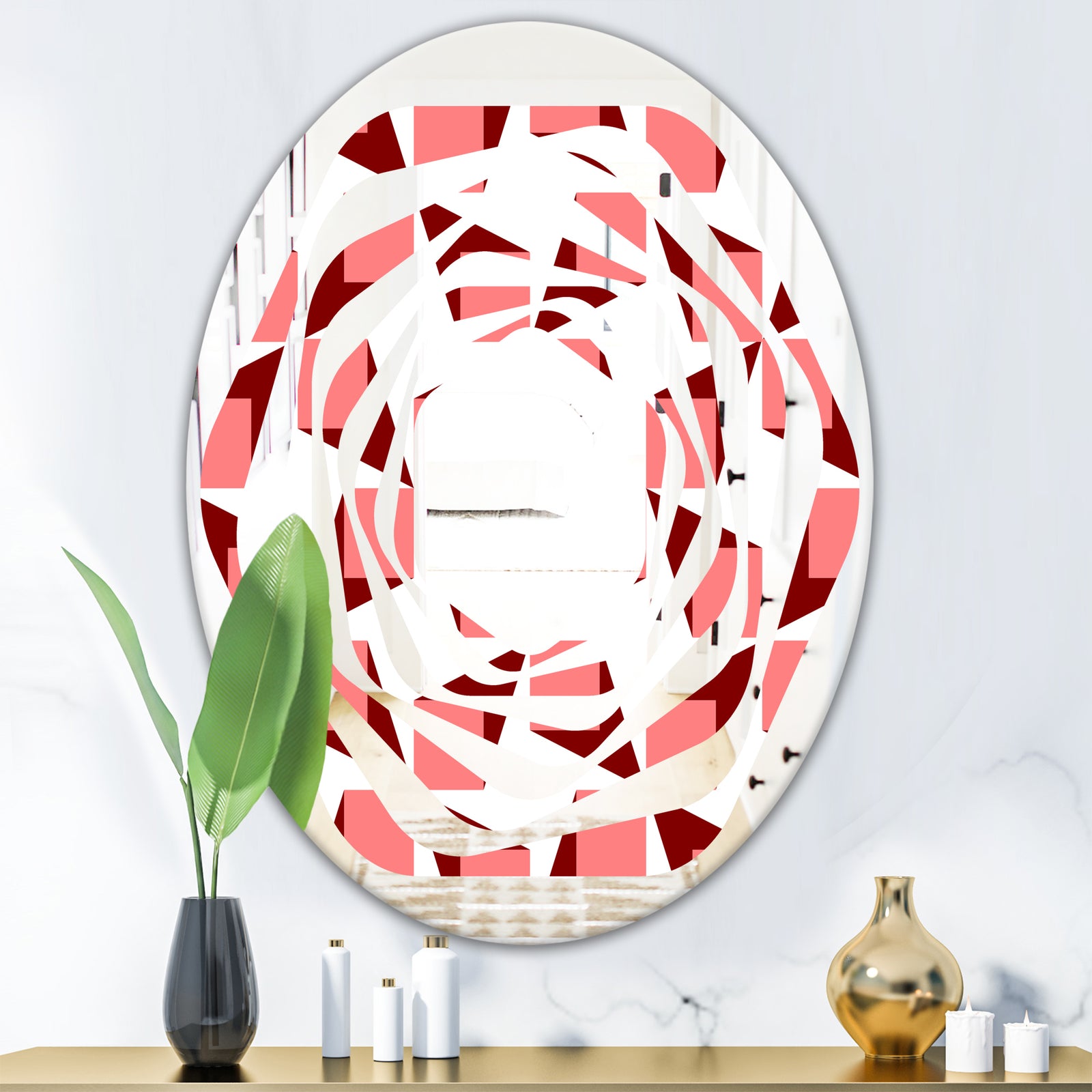 Retro Geometrical Abstract Minimal Pattern XIII - Modern Round or Oval Wall Mirror - Whirl