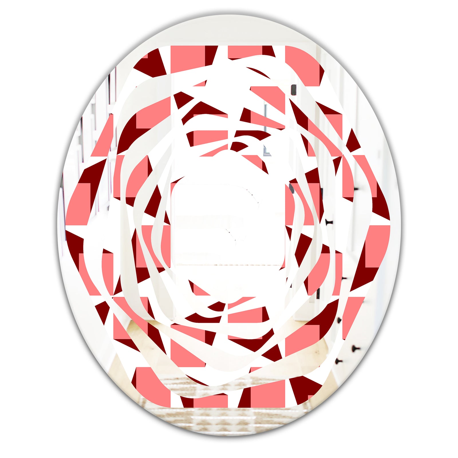 Retro Geometrical Abstract Minimal Pattern XIII - Modern Round or Oval Wall Mirror - Whirl