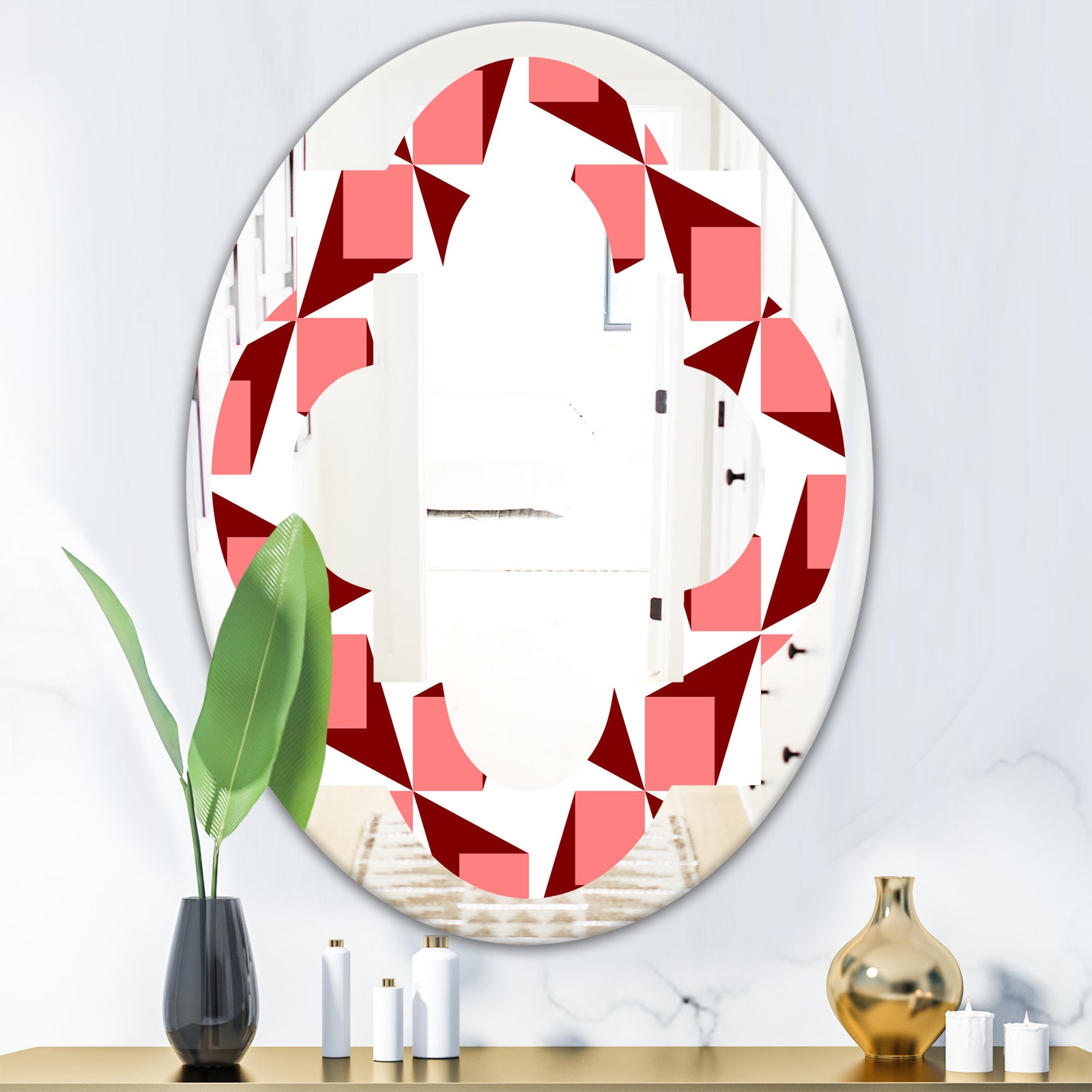 Retro Geometrical Abstract Minimal Pattern XIII - Modern Round or Oval Wall Mirror - Quatrefoil