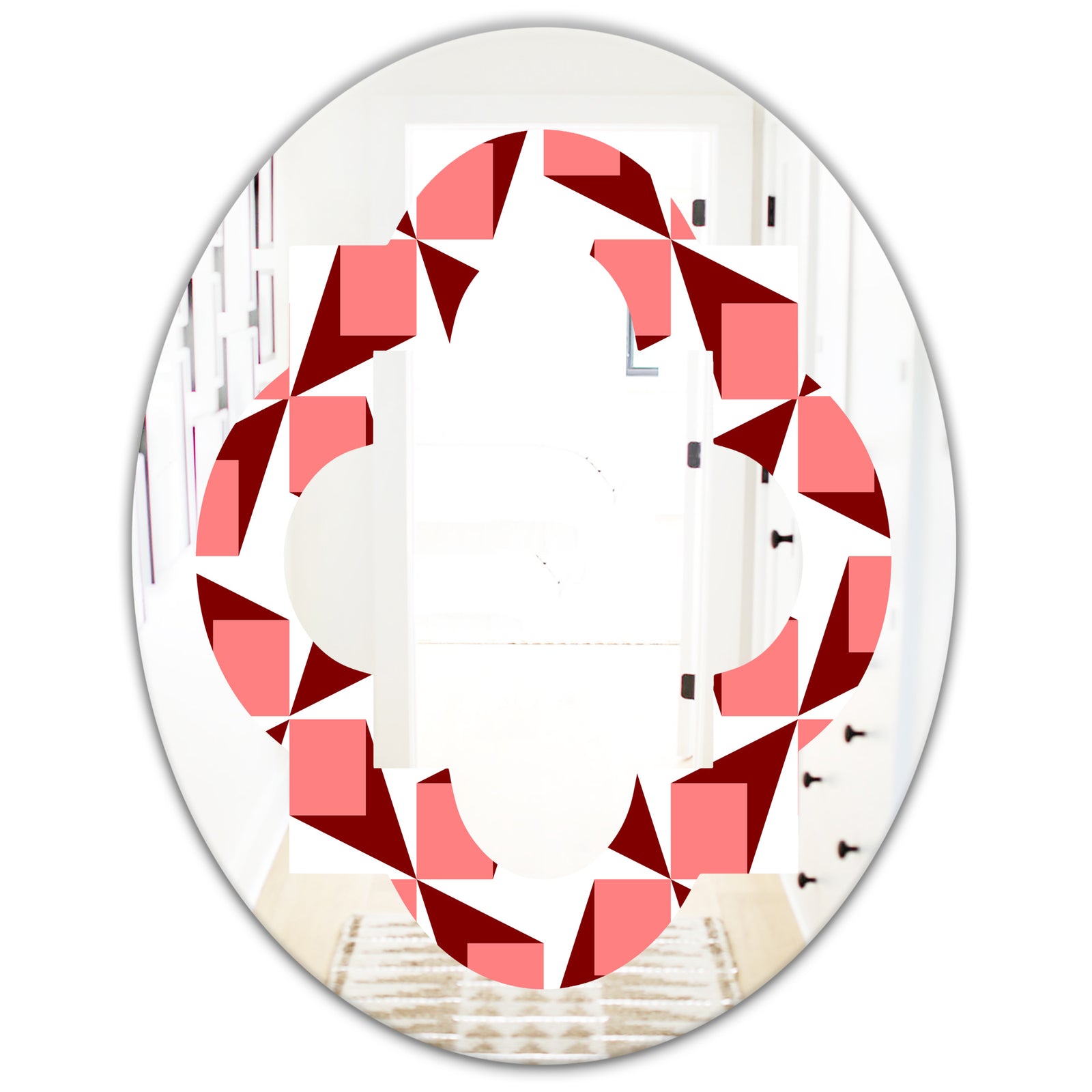 Retro Geometrical Abstract Minimal Pattern XIII - Modern Round or Oval Wall Mirror - Quatrefoil