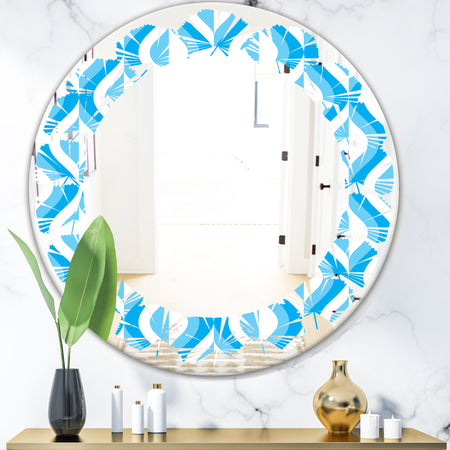 Retro Pattern Abstract Design VI - Modern Round or Oval Wall Mirror - Leaves