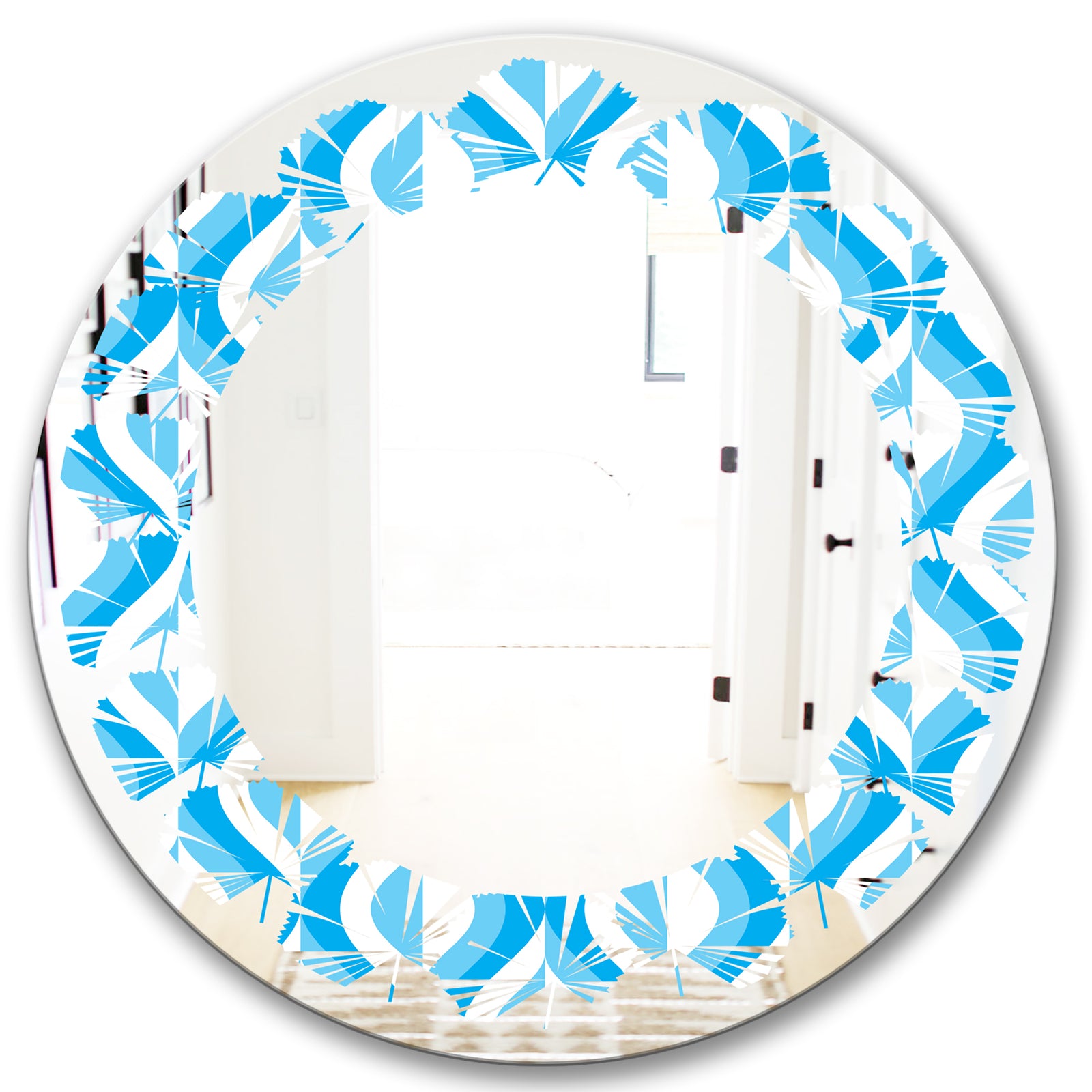 Retro Pattern Abstract Design VI - Modern Round or Oval Wall Mirror - Leaves