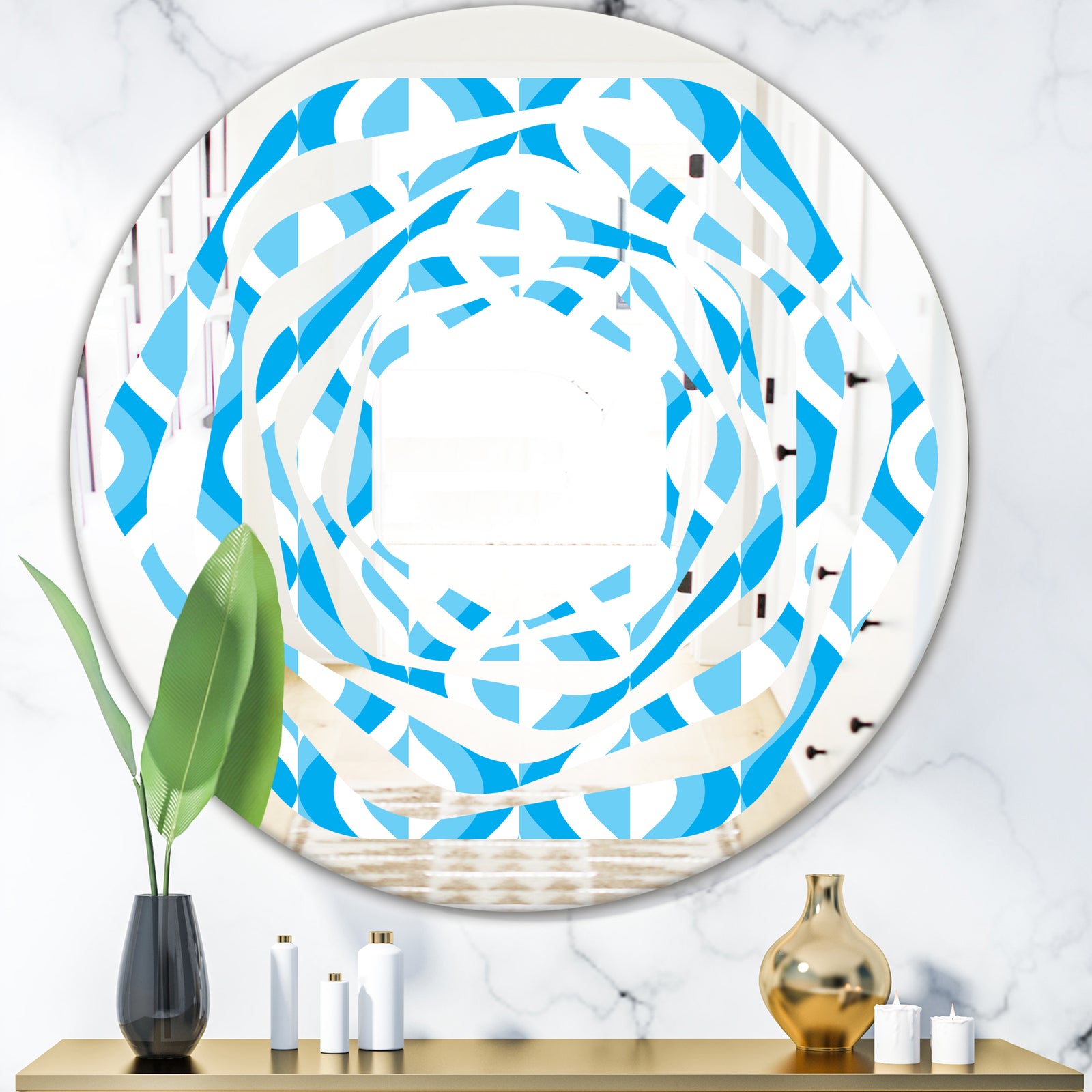 Retro Pattern Abstract Design VI - Modern Round or Oval Wall Mirror - Whirl