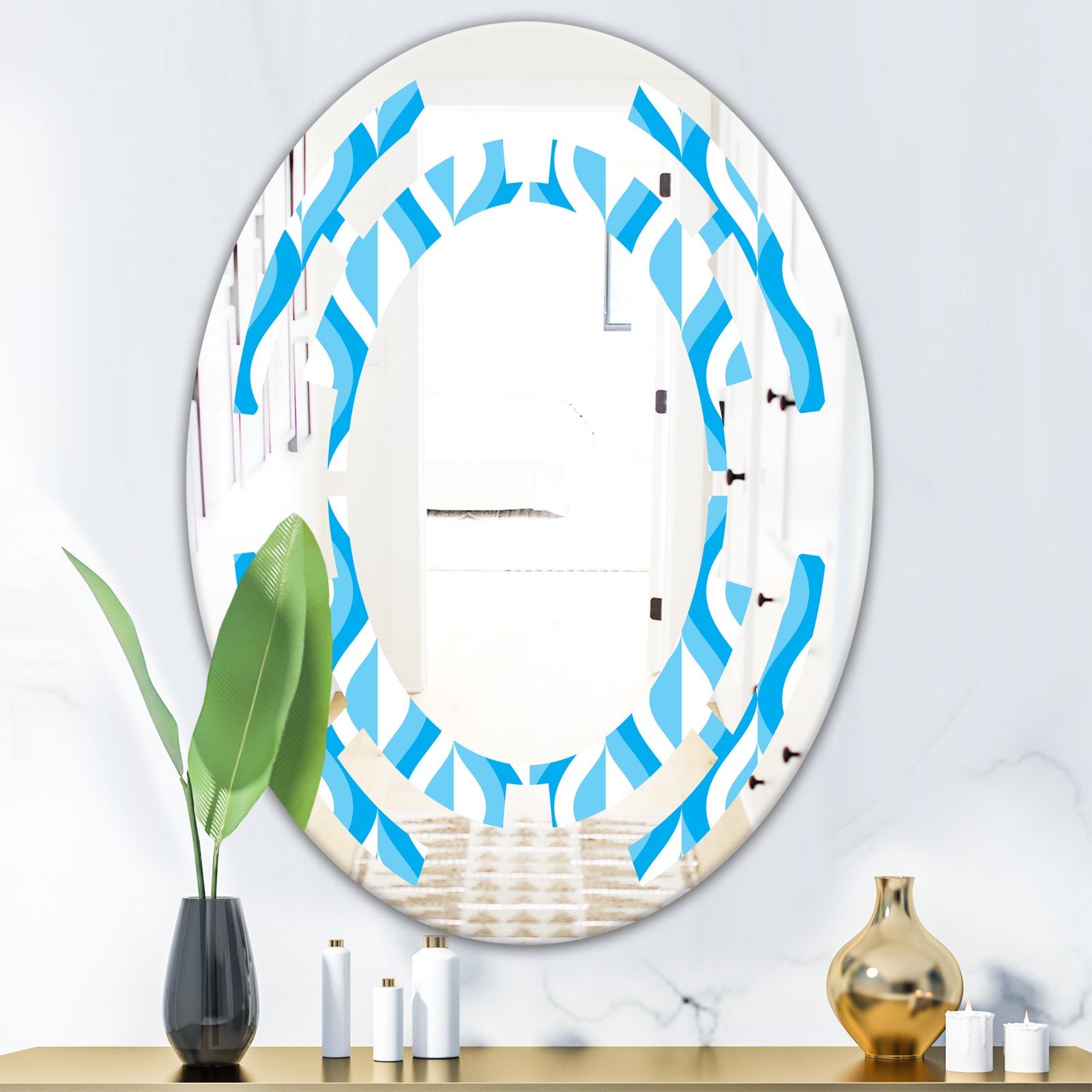 Retro Pattern Abstract Design VI - Modern Round or Oval Wall Mirror - Space