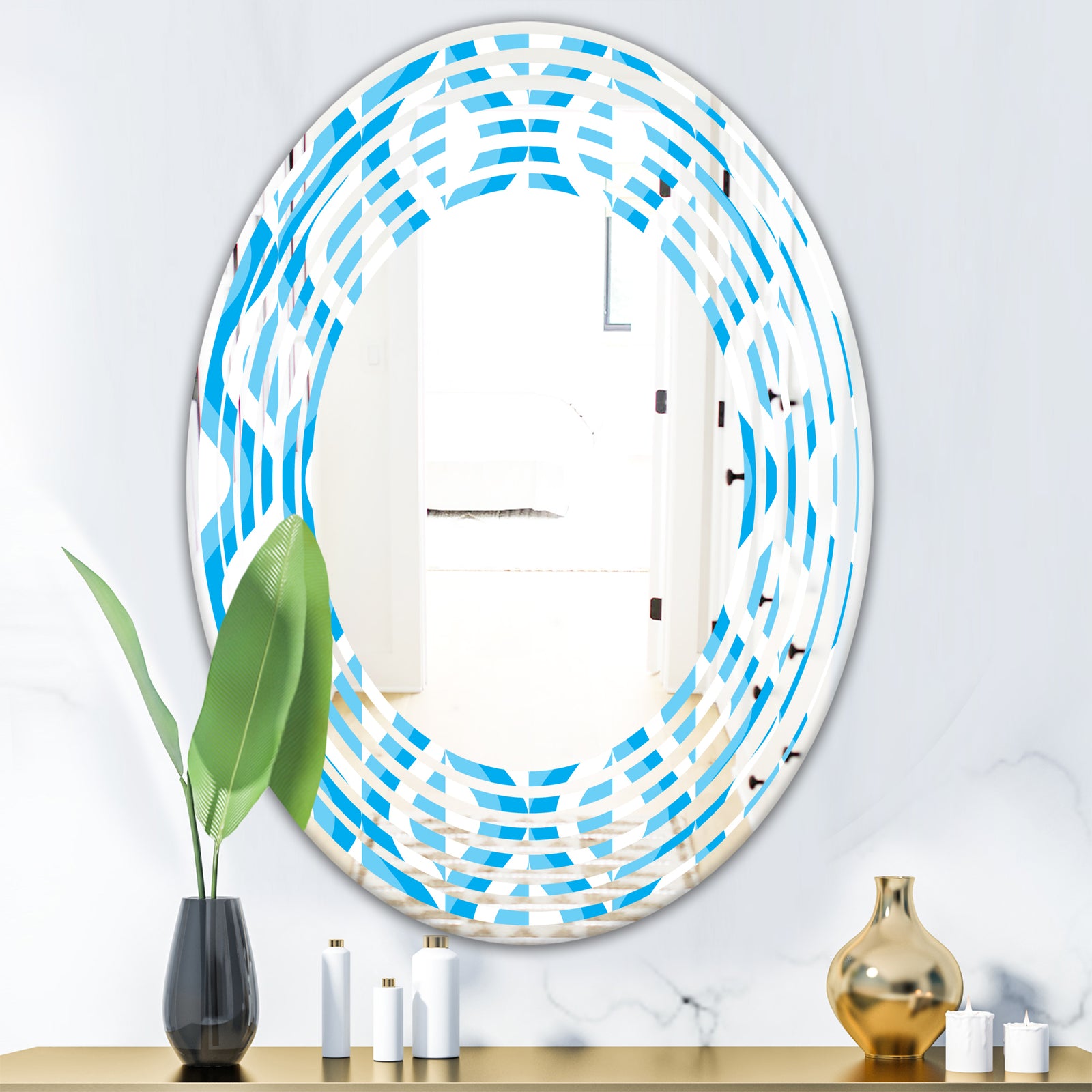 Retro Pattern Abstract Design VI - Modern Round or Oval Wall Mirror - Wave