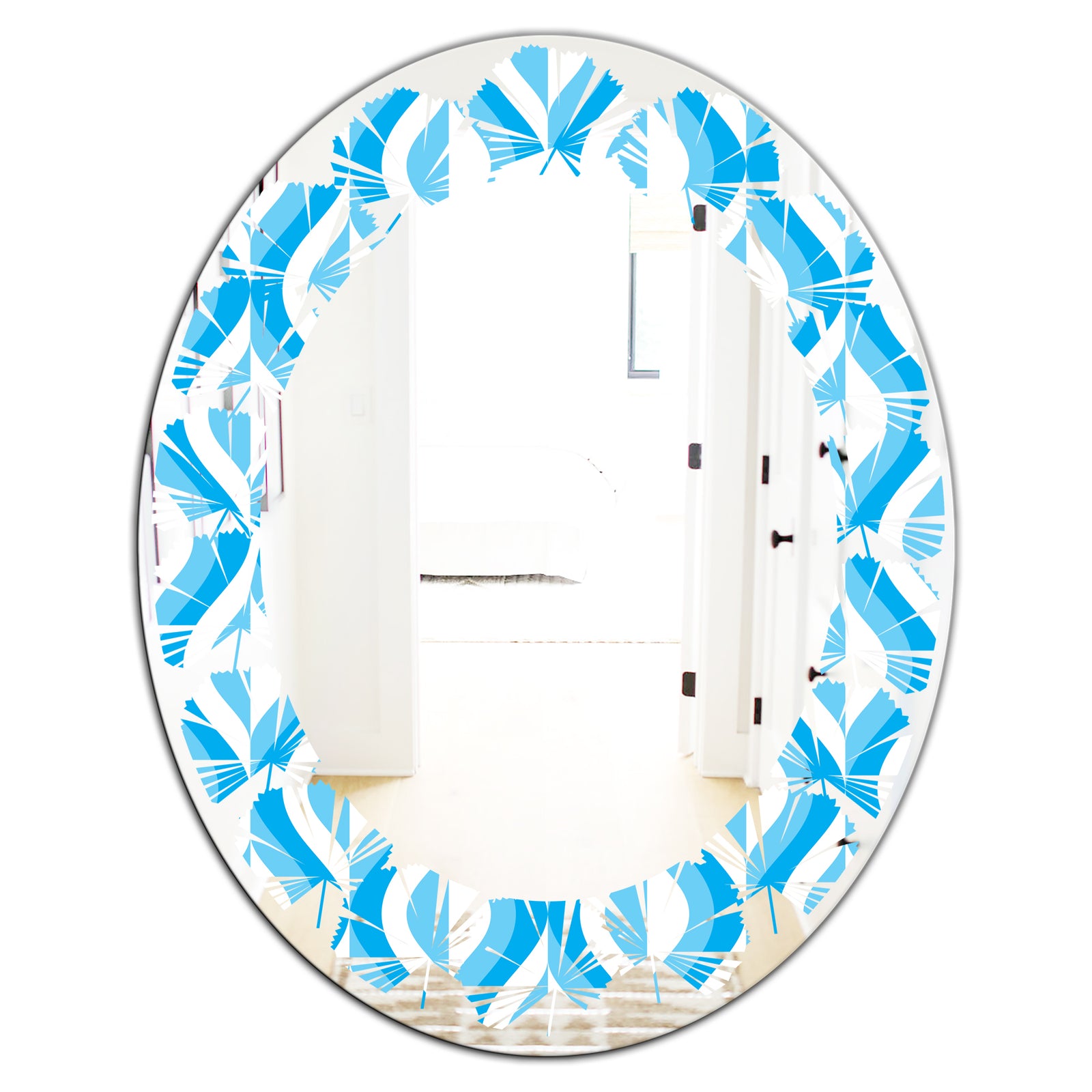 Retro Pattern Abstract Design VI - Modern Round or Oval Wall Mirror - Leaves