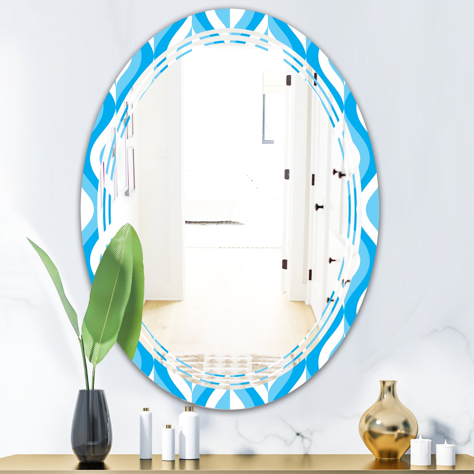 Retro Pattern Abstract Design VI - Modern Round or Oval Wall Mirror - Triple C