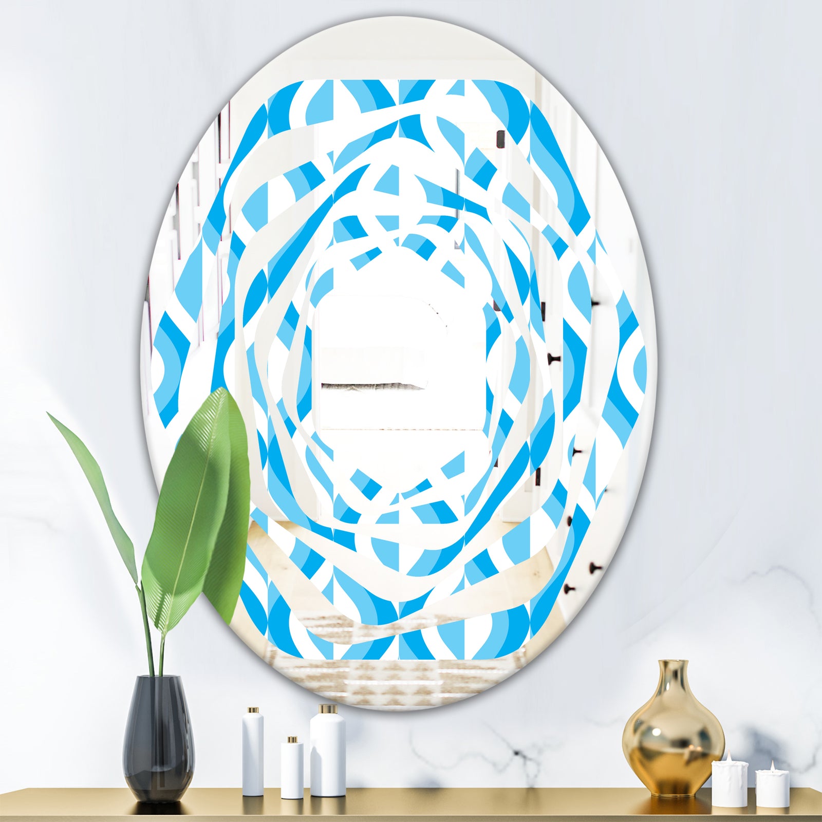 Retro Pattern Abstract Design VI - Modern Round or Oval Wall Mirror - Whirl