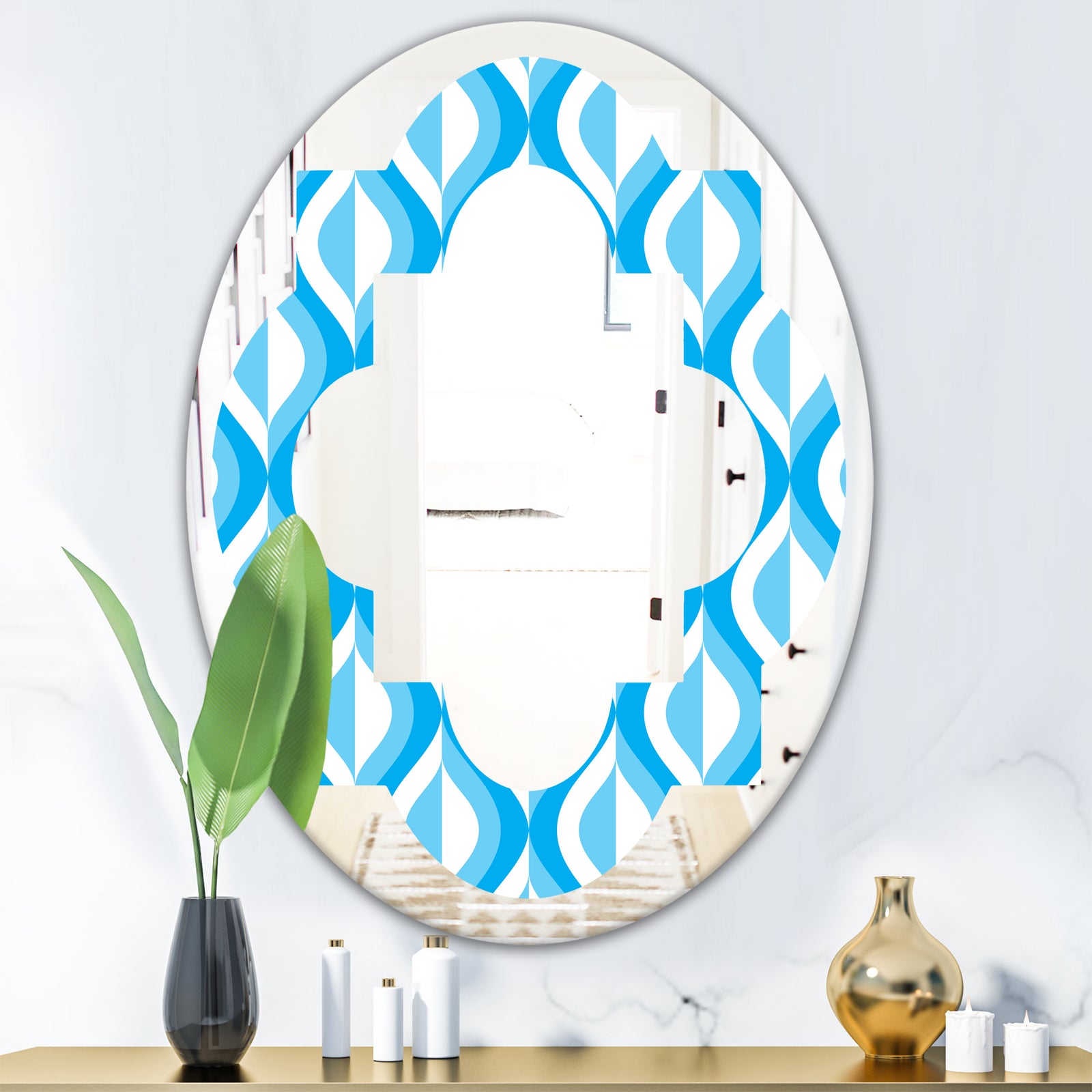 Retro Pattern Abstract Design VI - Modern Round or Oval Wall Mirror - Quatrefoil