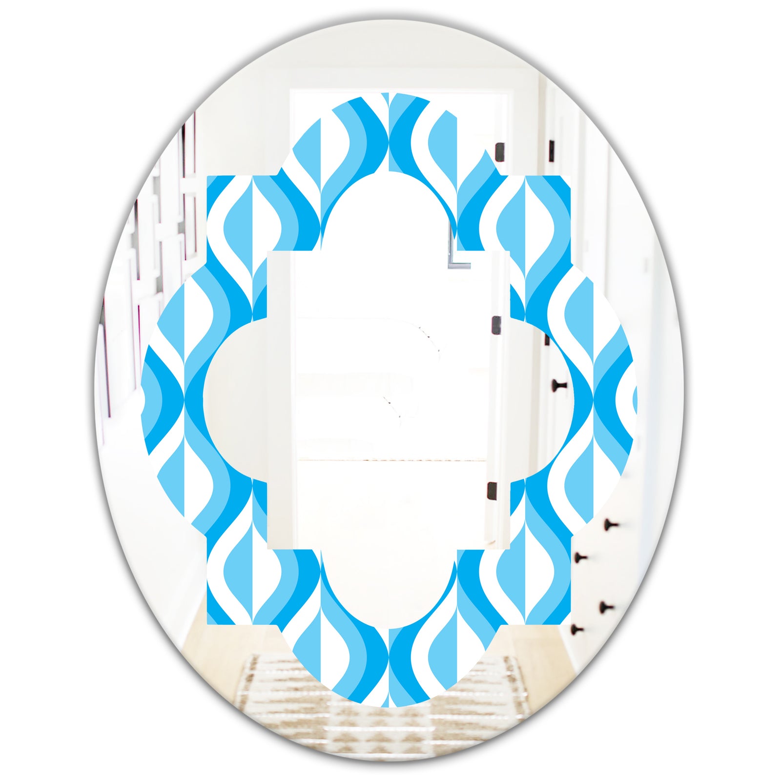Retro Pattern Abstract Design VI - Modern Round or Oval Wall Mirror - Quatrefoil