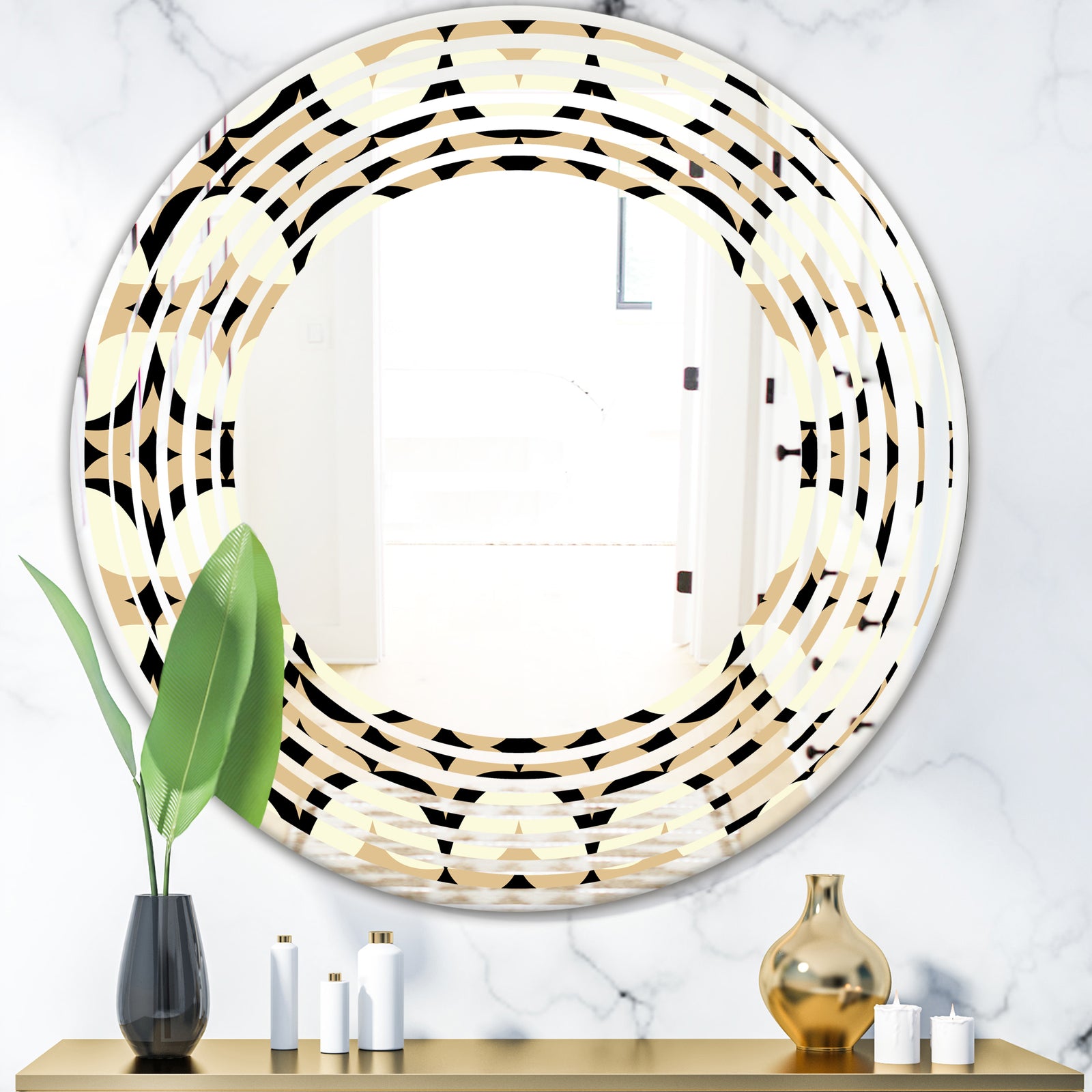 Abstract Retro Geometrical Design VII - Modern Round or Oval Wall Mirror - Wave