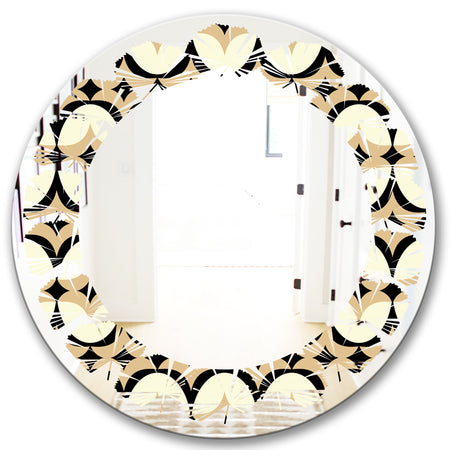 Abstract Retro Geometrical Design VII - Modern Round or Oval Wall Mirror - Leaves
