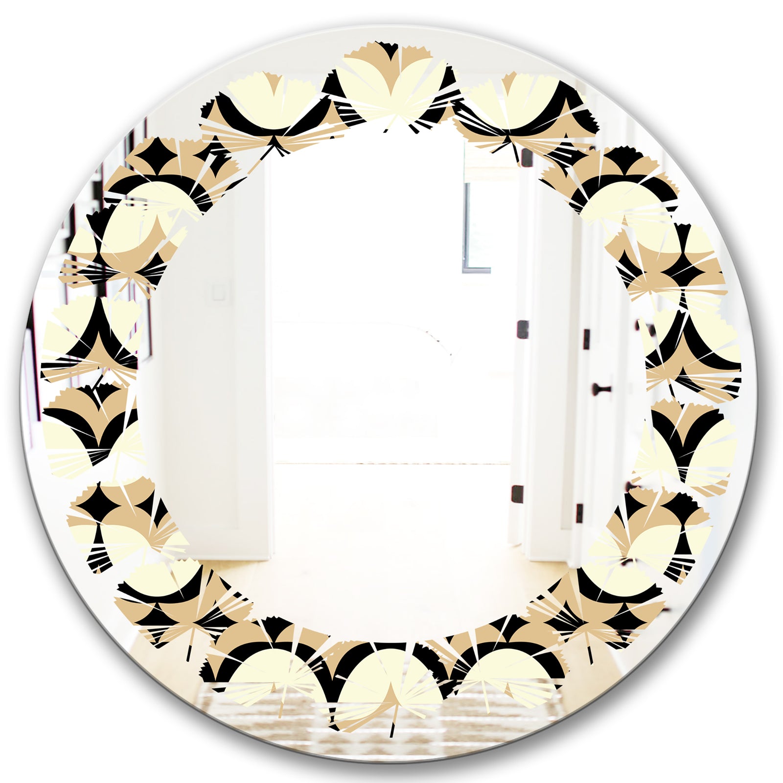 Abstract Retro Geometrical Design VII - Modern Round or Oval Wall Mirror - Leaves