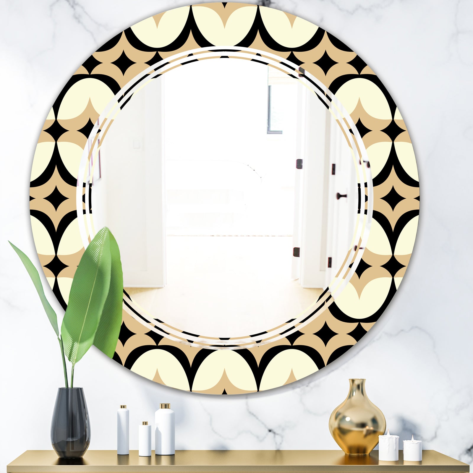 Abstract Retro Geometrical Design VII - Modern Round or Oval Wall Mirror - Triple C