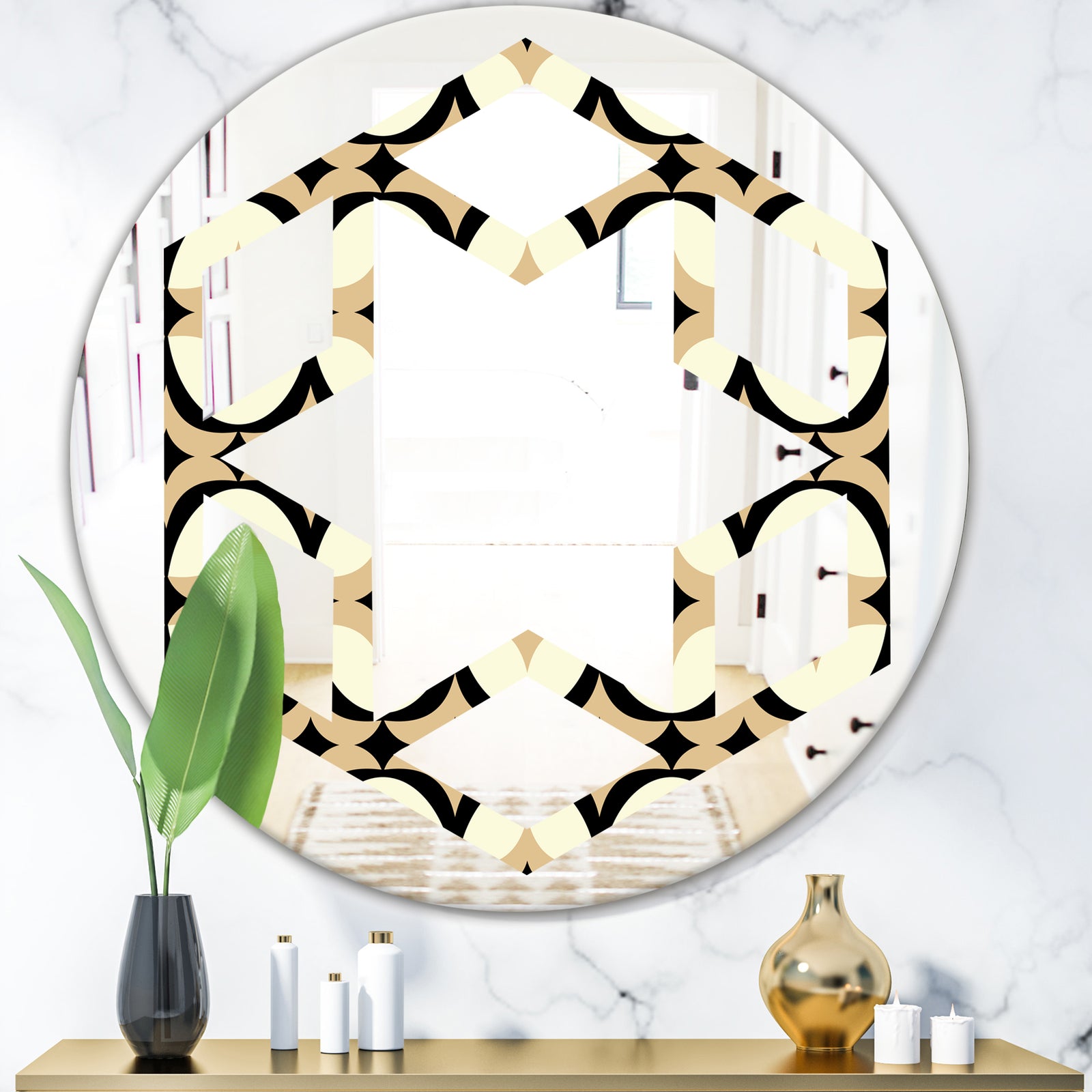 Abstract Retro Geometrical Design VII - Modern Round or Oval Wall Mirror - Hexagon Star