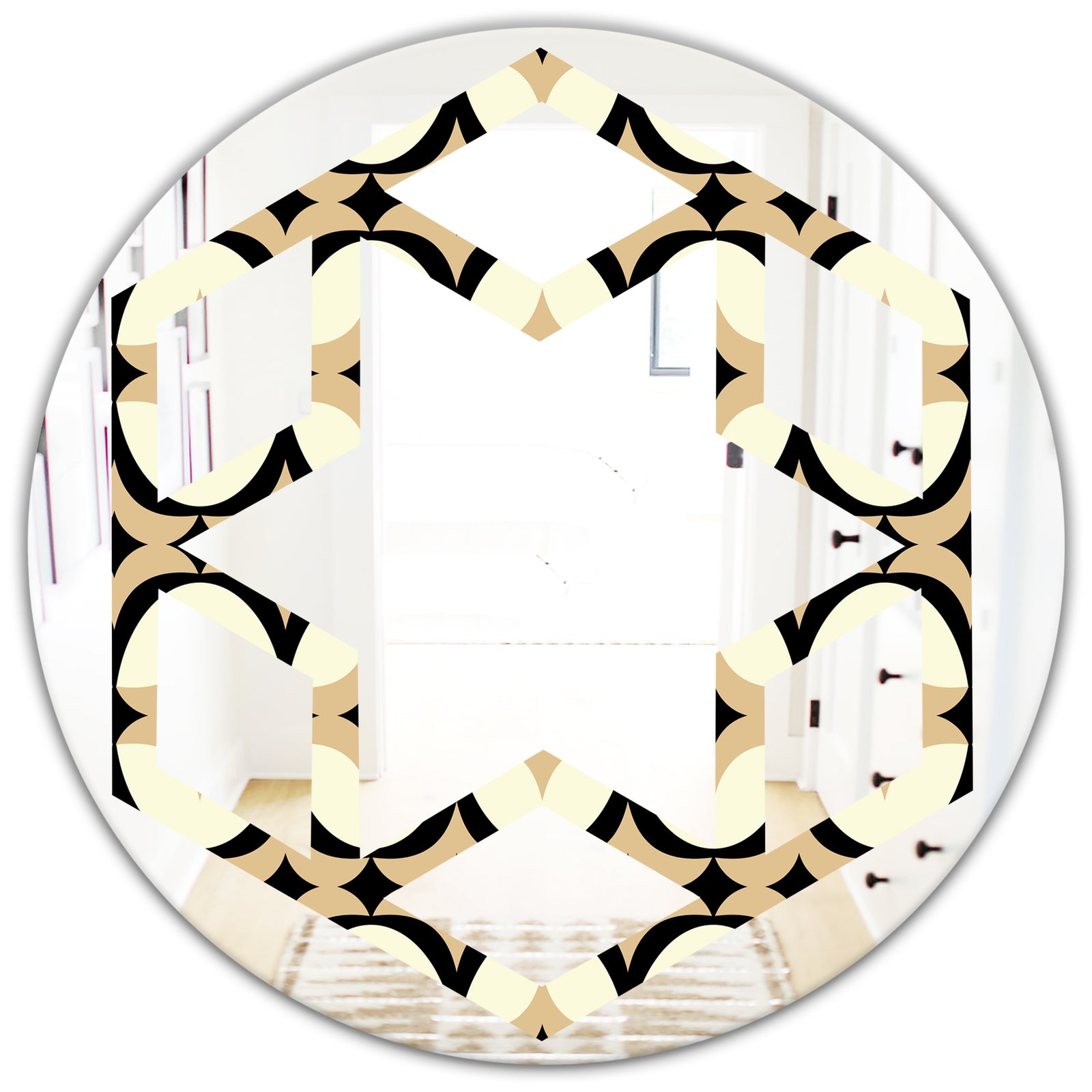Abstract Retro Geometrical Design VII - Modern Round or Oval Wall Mirror - Hexagon Star