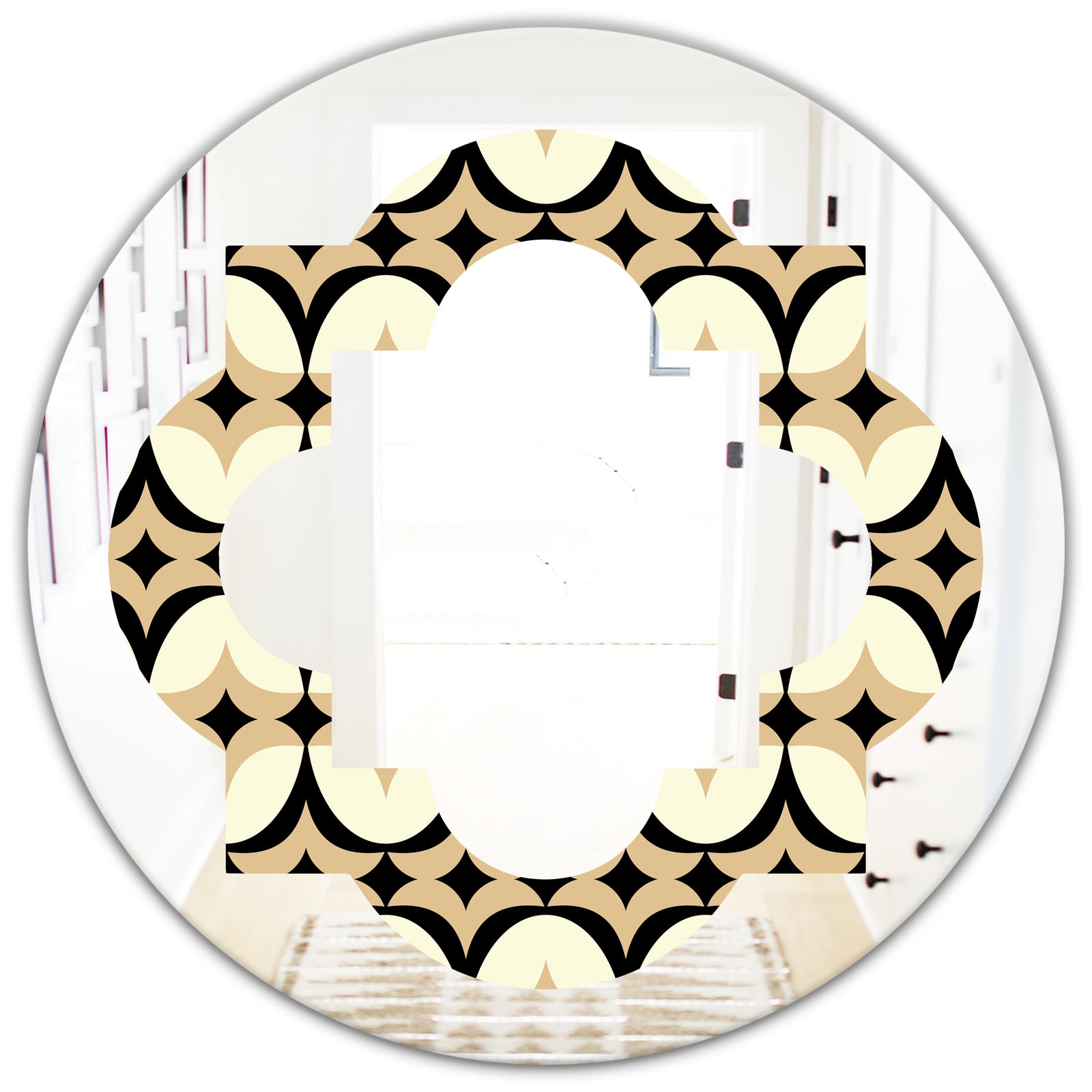 Abstract Retro Geometrical Design VII - Modern Round or Oval Wall Mirror - Quatrefoil