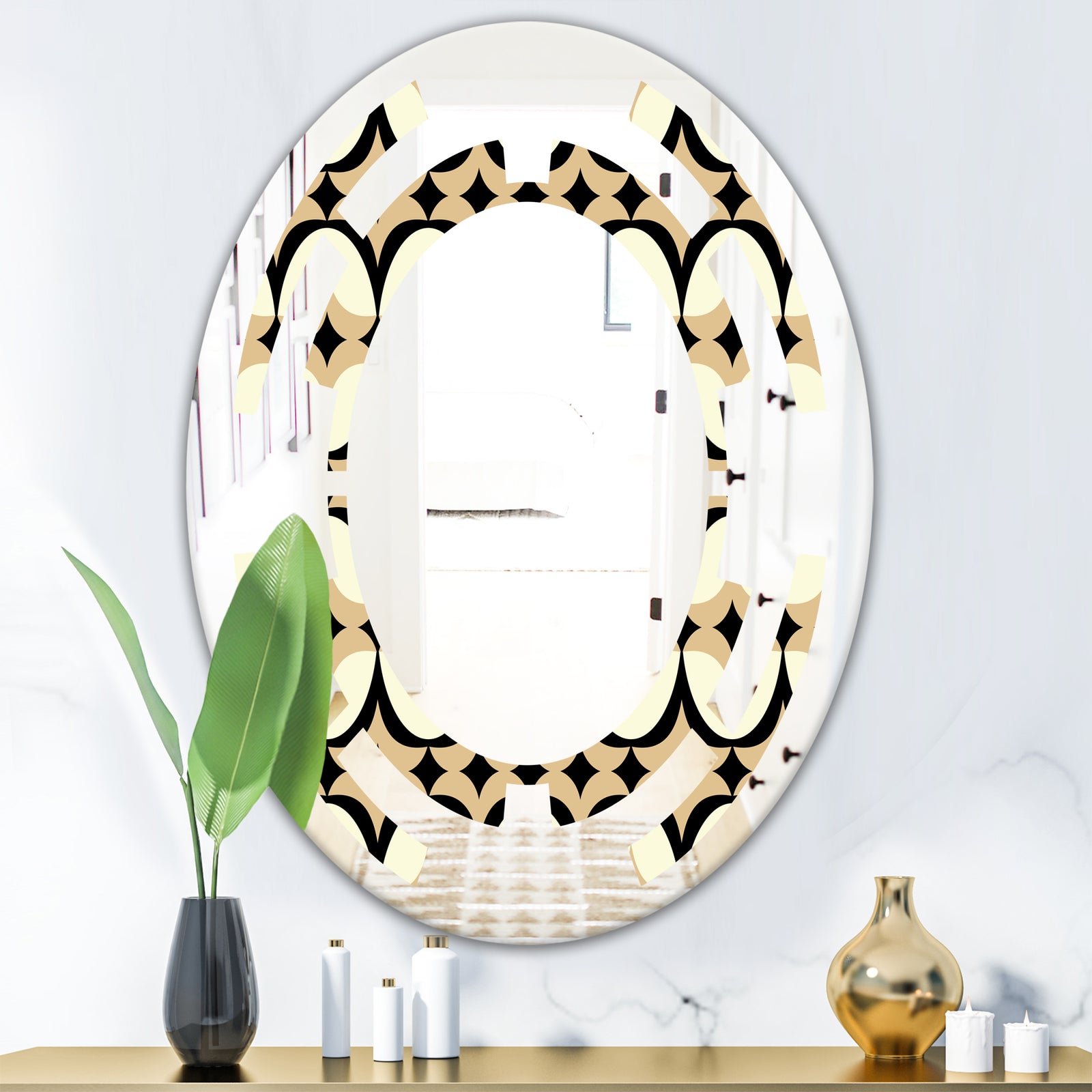 Abstract Retro Geometrical Design VII - Modern Round or Oval Wall Mirror - Space