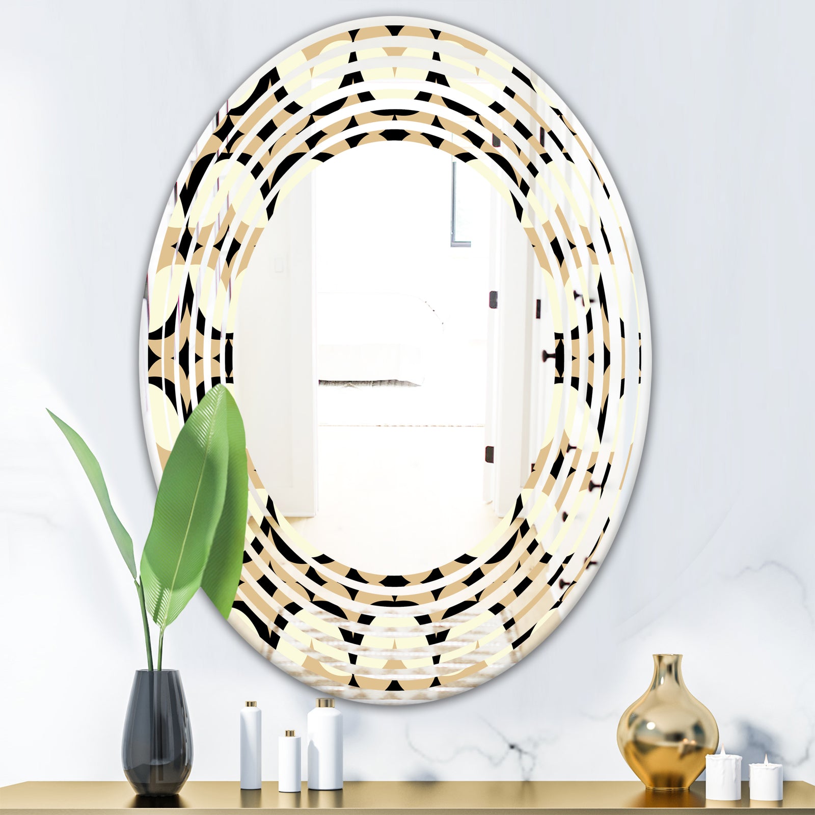 Abstract Retro Geometrical Design VII - Modern Round or Oval Wall Mirror - Wave