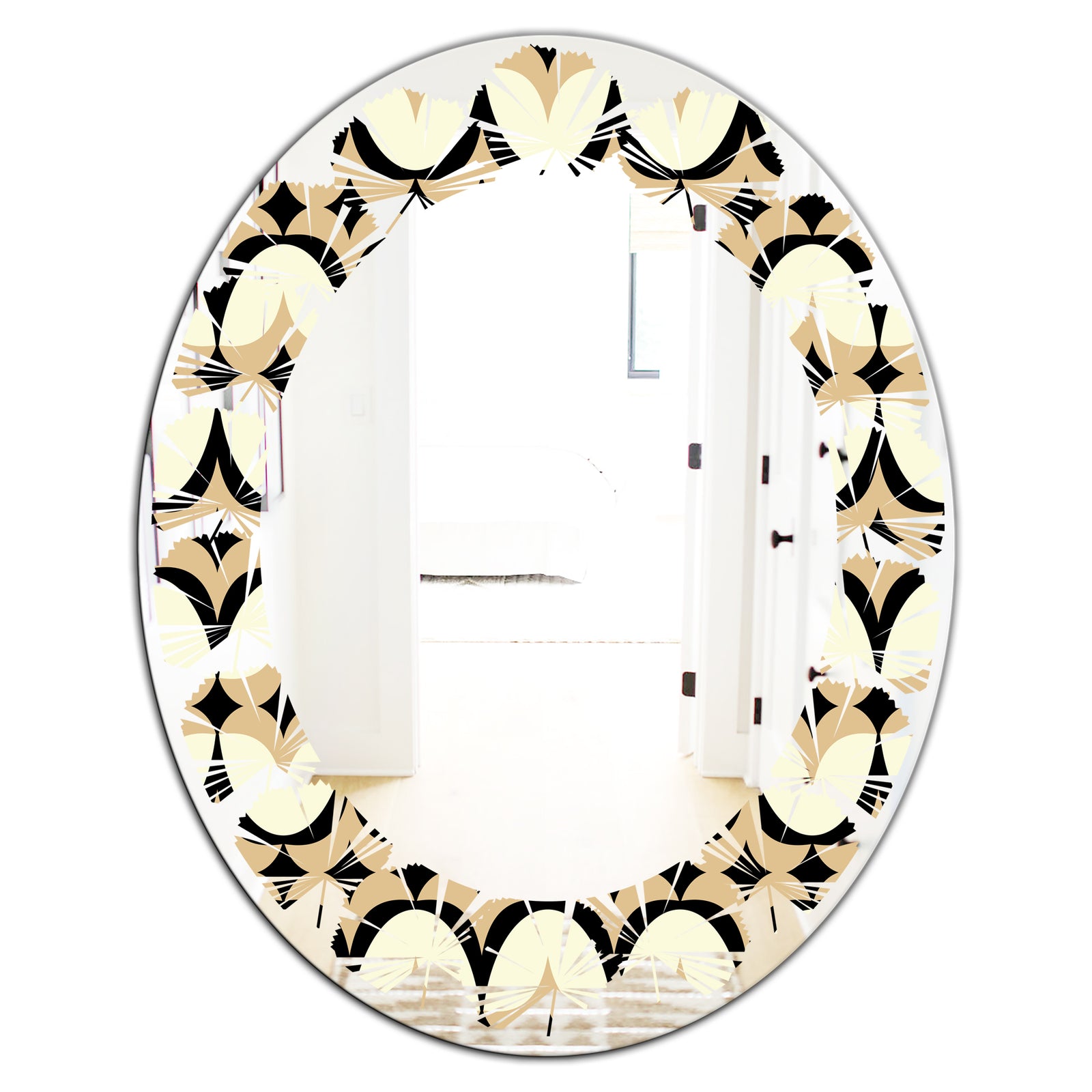 Abstract Retro Geometrical Design VII - Modern Round or Oval Wall Mirror - Leaves