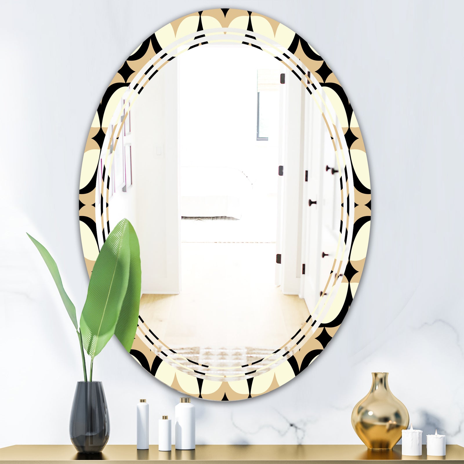 Abstract Retro Geometrical Design VII - Modern Round or Oval Wall Mirror - Triple C