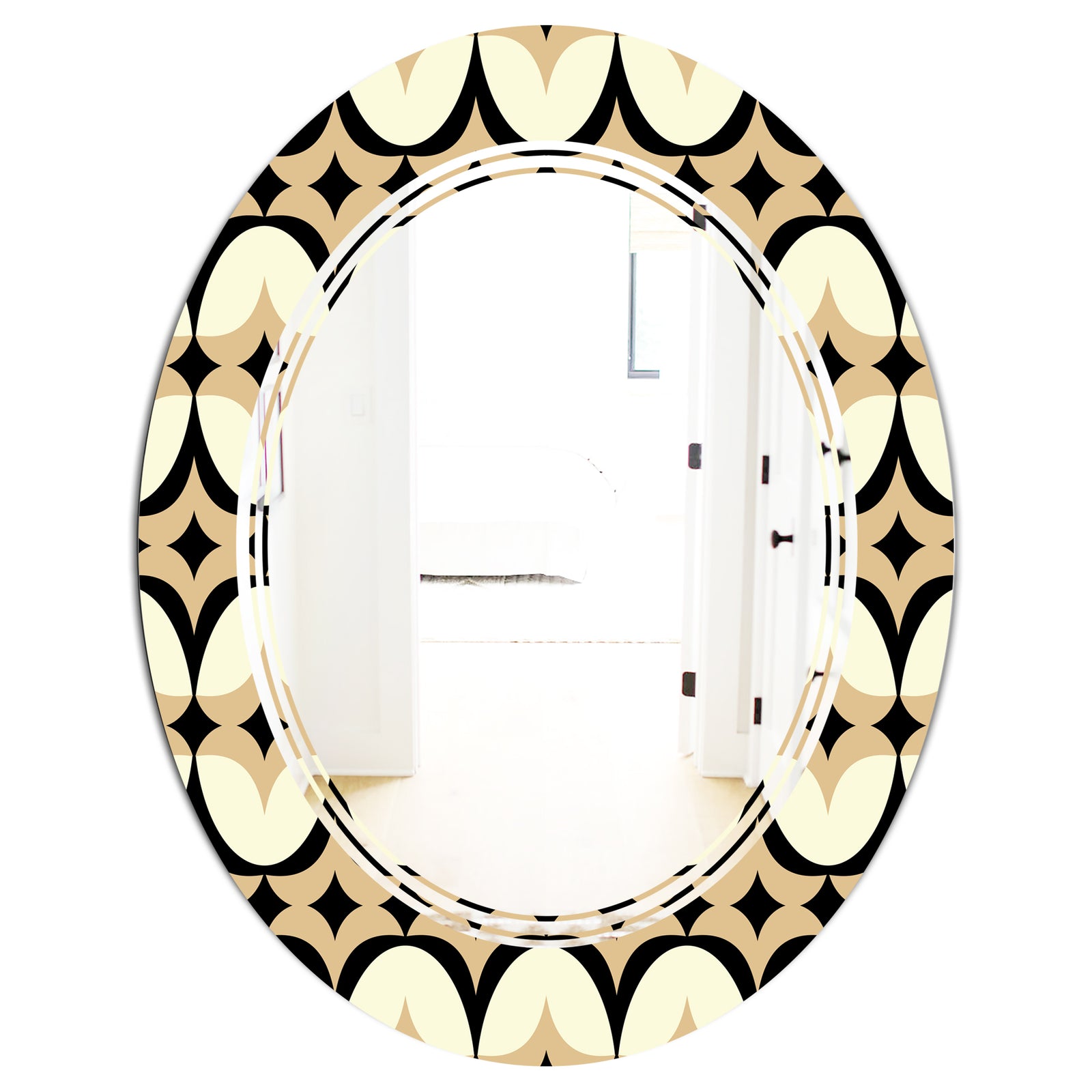 Abstract Retro Geometrical Design VII - Modern Round or Oval Wall Mirror - Triple C