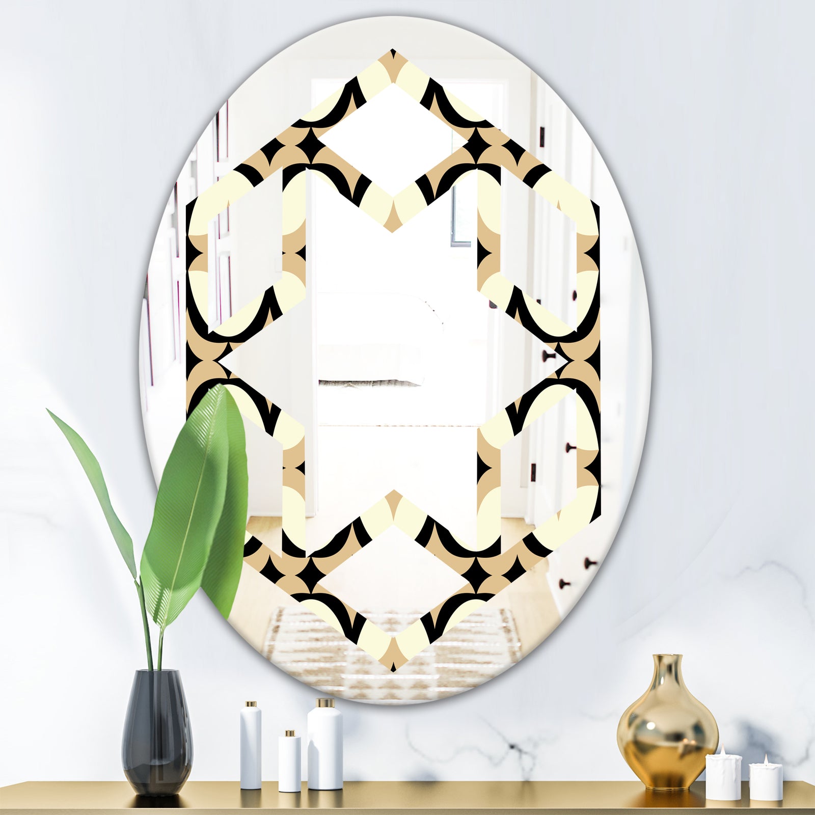 Abstract Retro Geometrical Design VII - Modern Round or Oval Wall Mirror - Hexagon Star