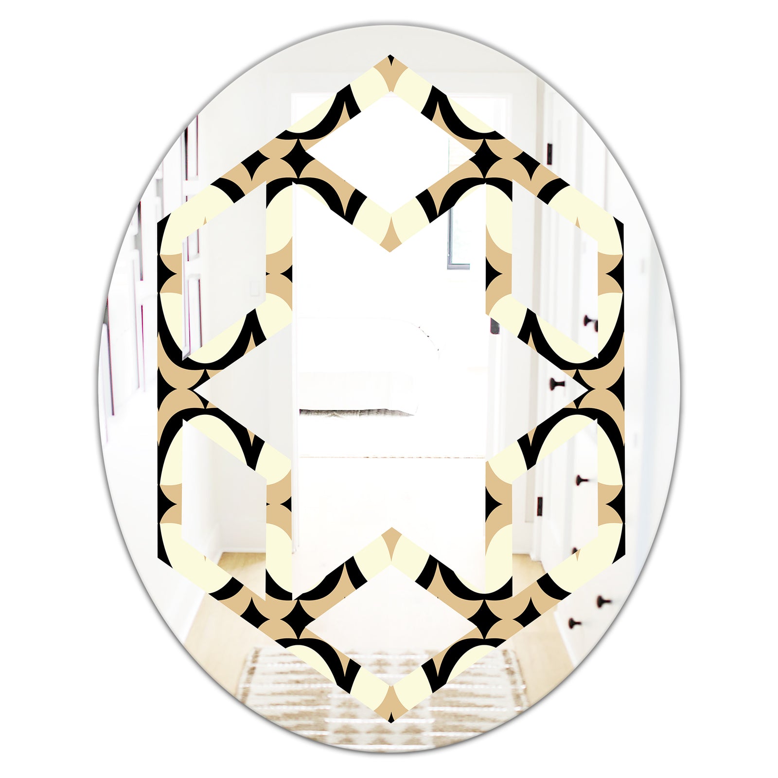 Abstract Retro Geometrical Design VII - Modern Round or Oval Wall Mirror - Hexagon Star