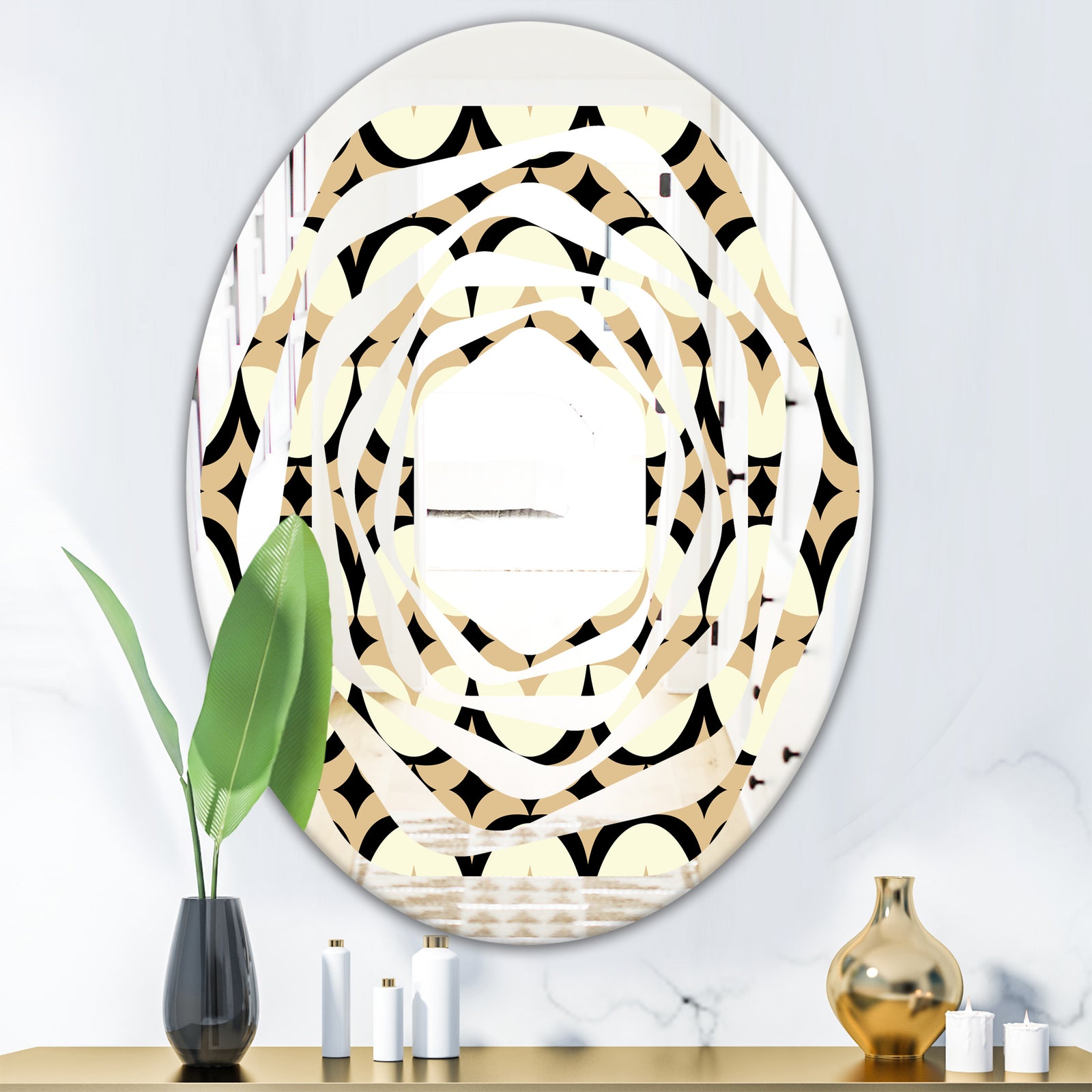 Abstract Retro Geometrical Design VII - Modern Round or Oval Wall Mirror - Whirl