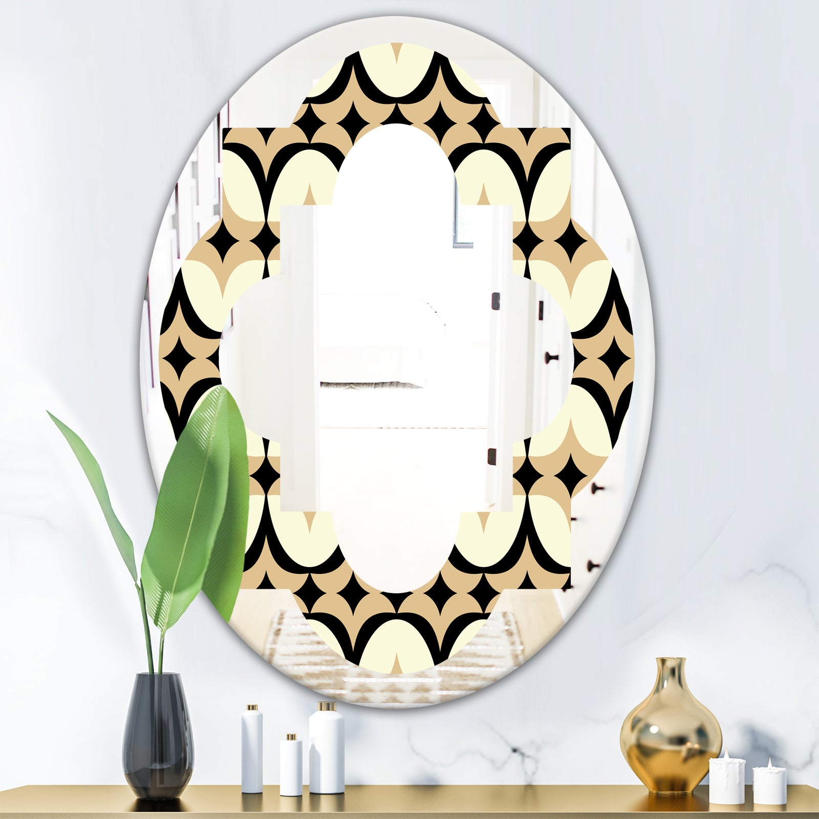 Abstract Retro Geometrical Design VII - Modern Round or Oval Wall Mirror - Quatrefoil