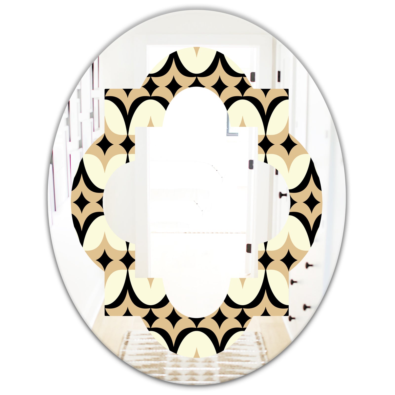 Abstract Retro Geometrical Design VII - Modern Round or Oval Wall Mirror - Quatrefoil