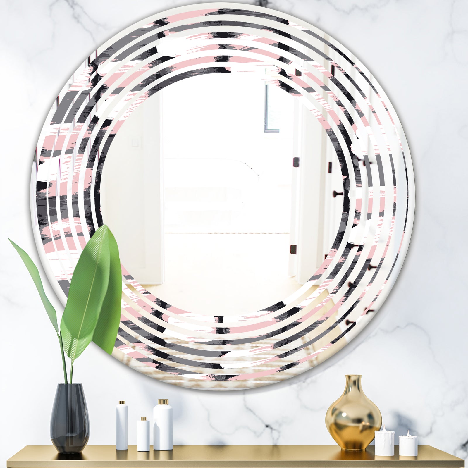 Paint brush strokes pattern - Modern Round or Oval Wall Mirror - Wave