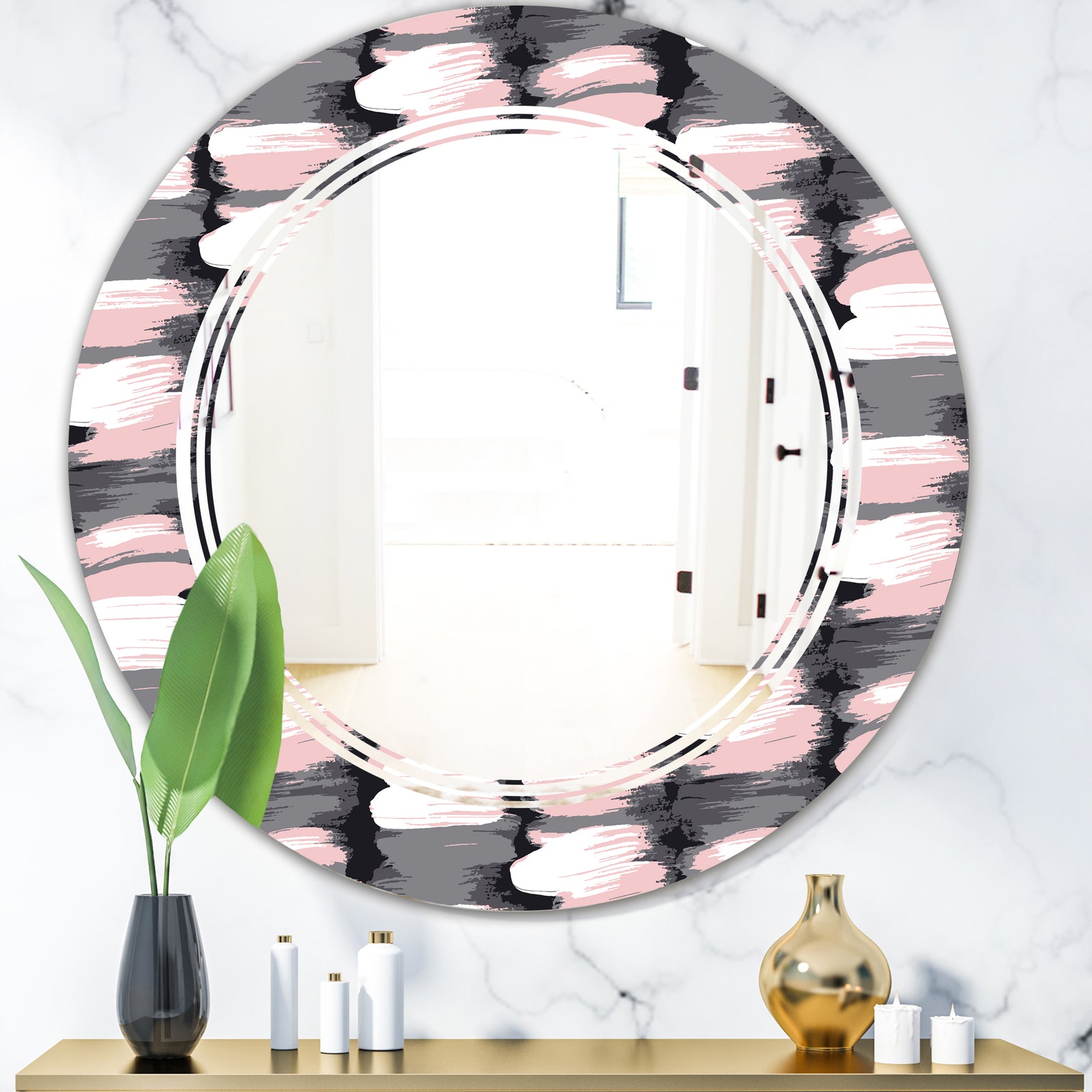 Paint brush strokes pattern - Modern Round or Oval Wall Mirror - Triple C