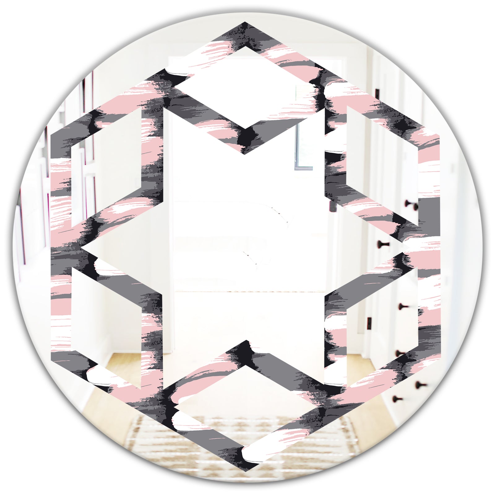 Paint brush strokes pattern - Modern Round or Oval Wall Mirror - Hexagon Star