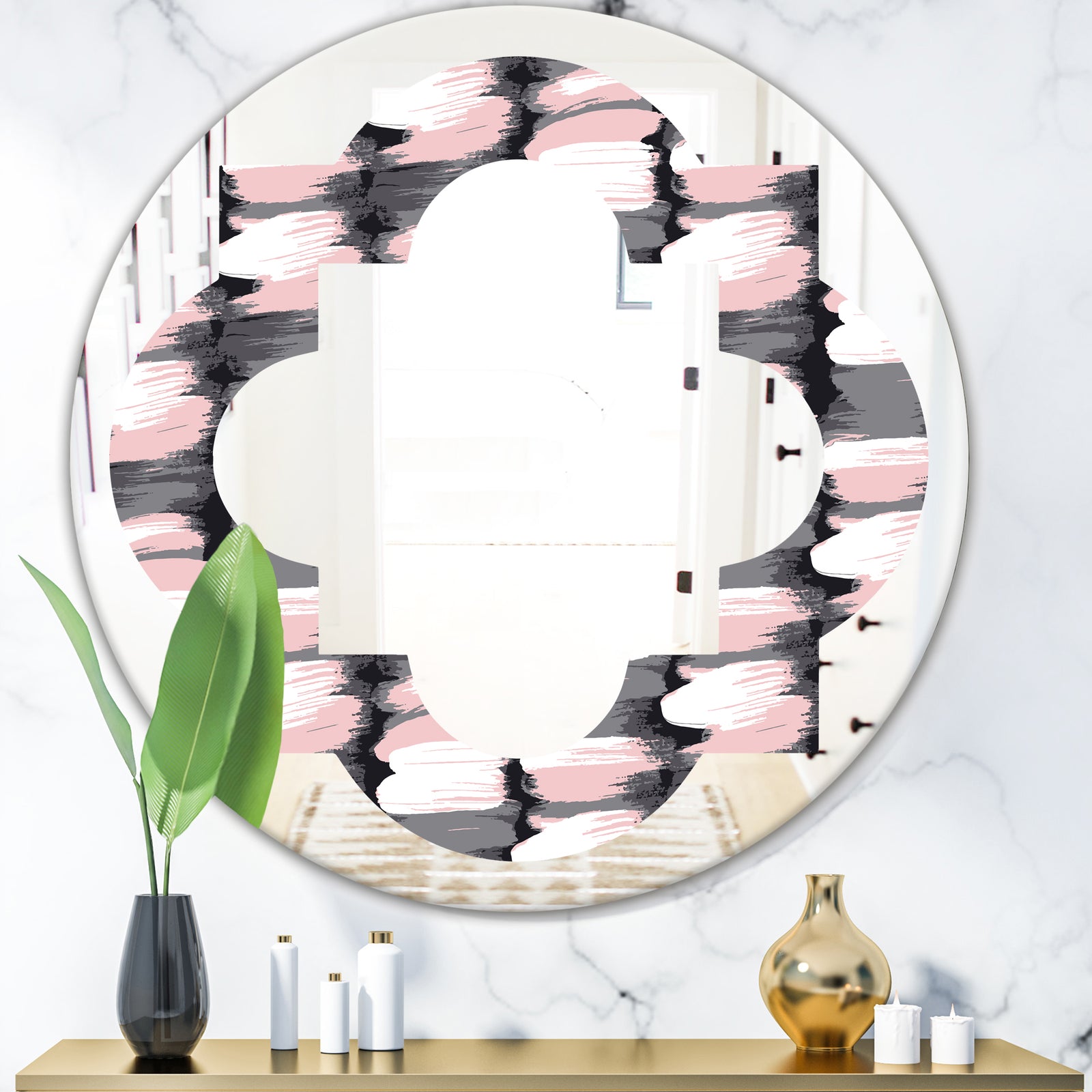 Paint brush strokes pattern - Modern Round or Oval Wall Mirror - Quatrefoil