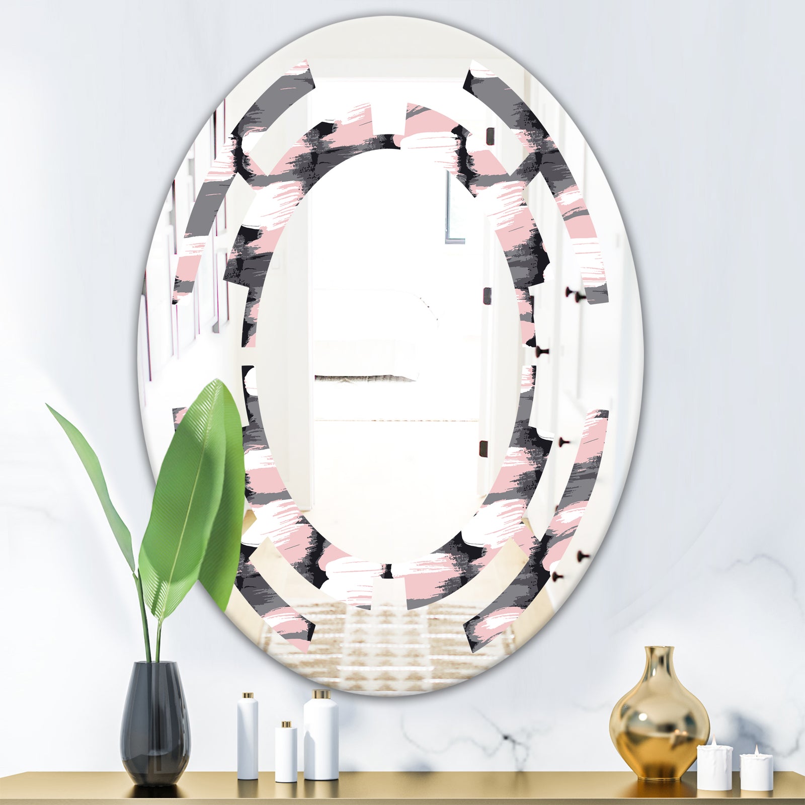 Paint brush strokes pattern - Modern Round or Oval Wall Mirror - Space