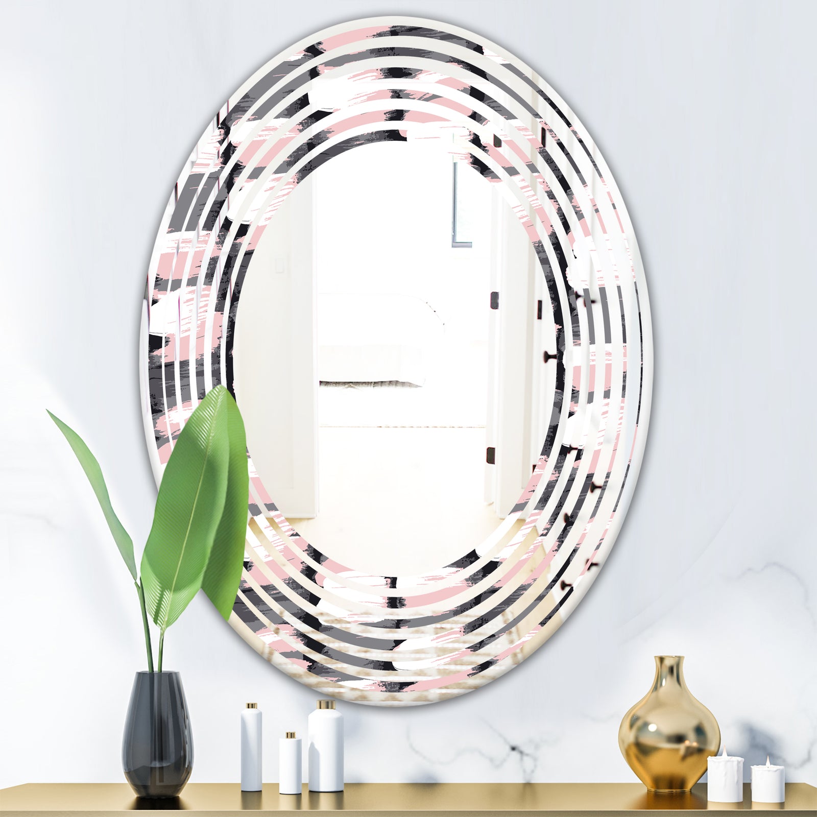 Paint brush strokes pattern - Modern Round or Oval Wall Mirror - Wave