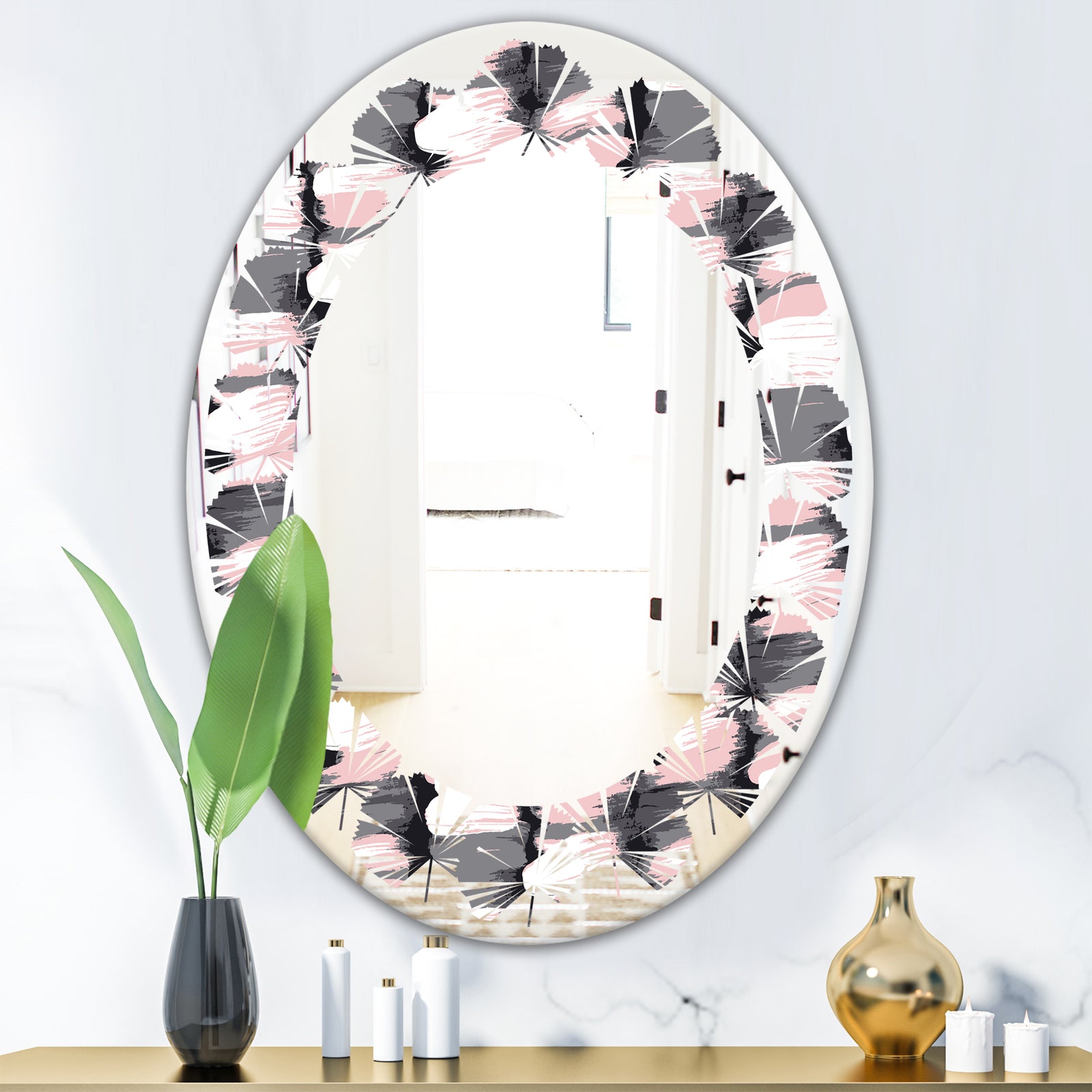 Paint brush strokes pattern - Modern Round or Oval Wall Mirror - Leaves