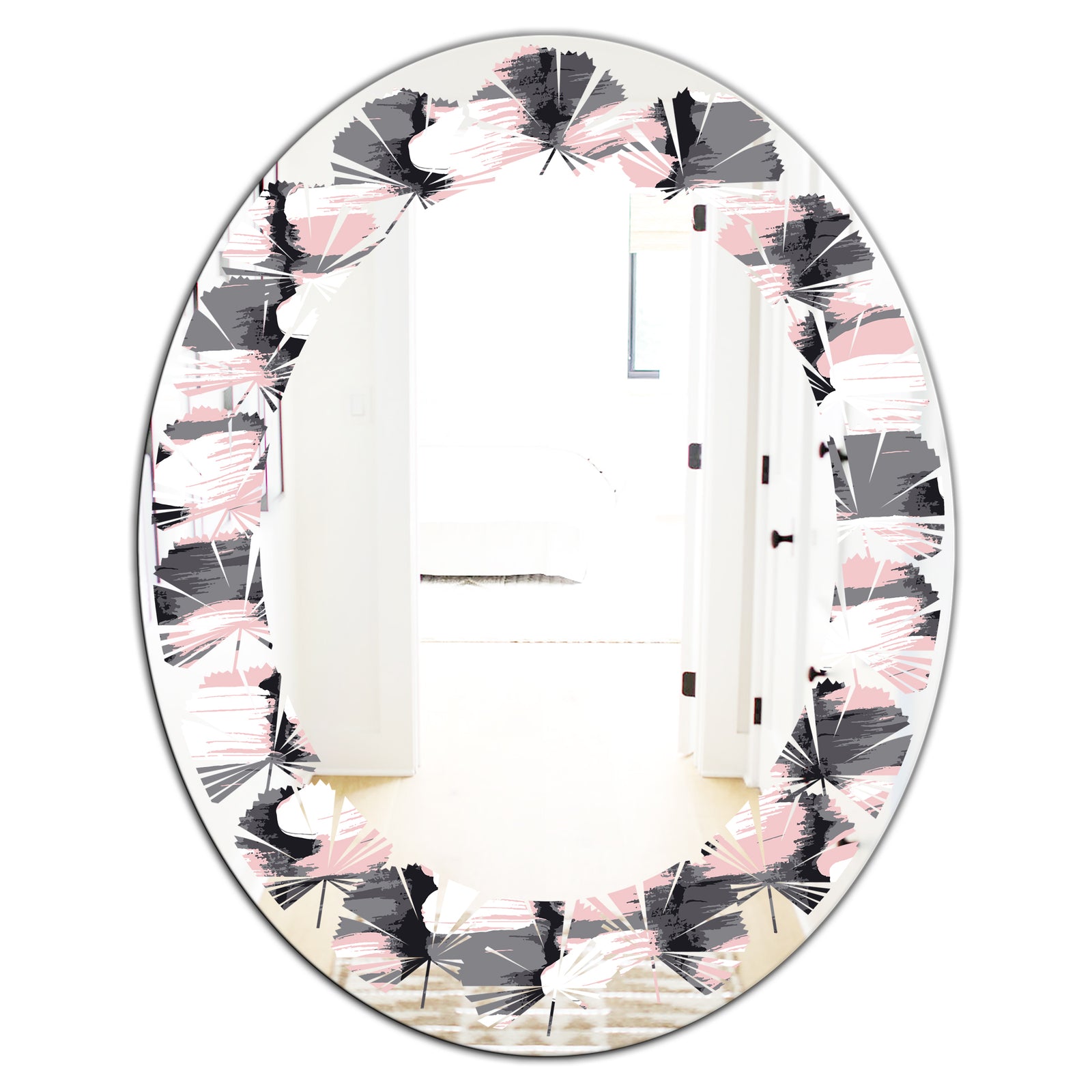 Paint brush strokes pattern - Modern Round or Oval Wall Mirror - Leaves