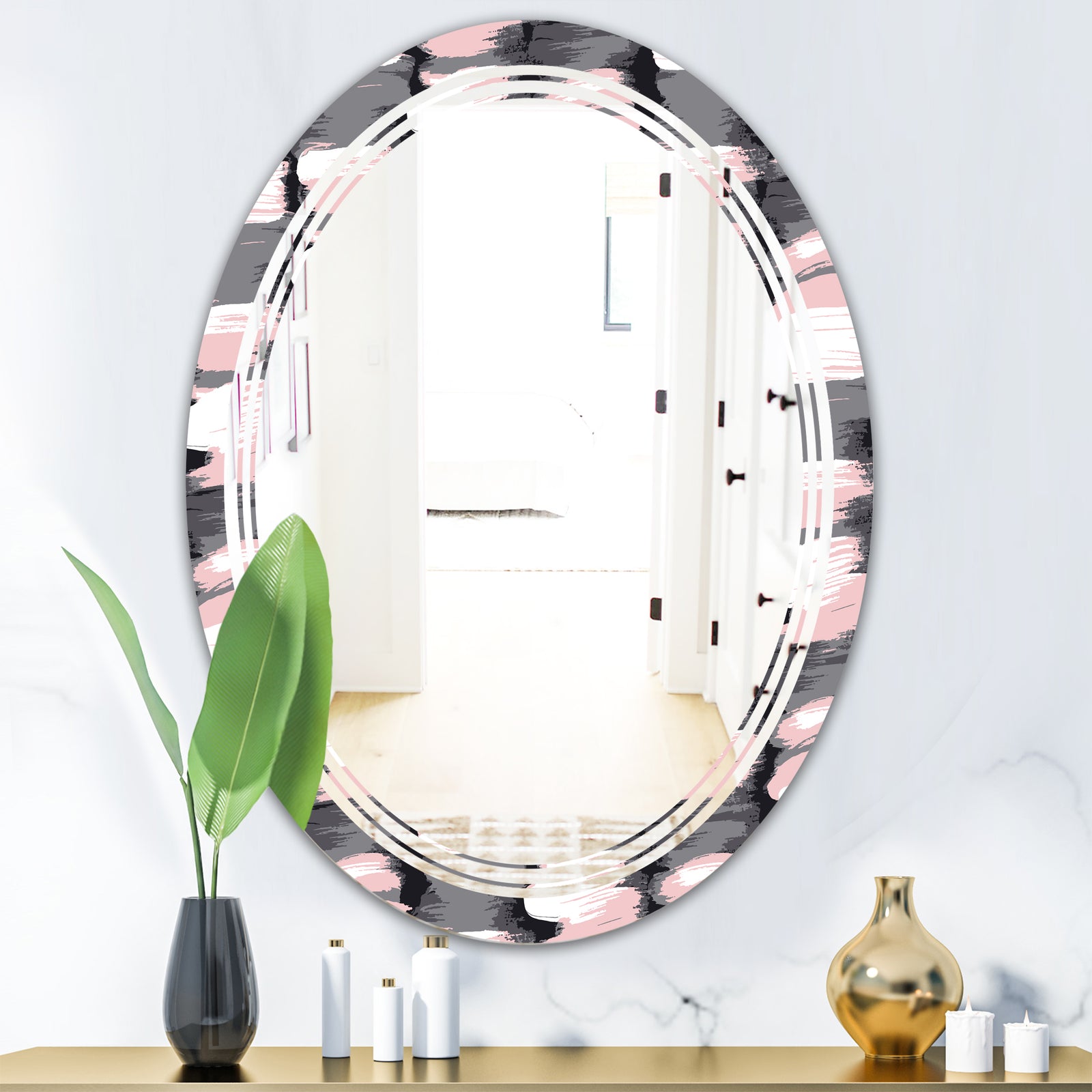 Paint brush strokes pattern - Modern Round or Oval Wall Mirror - Triple C