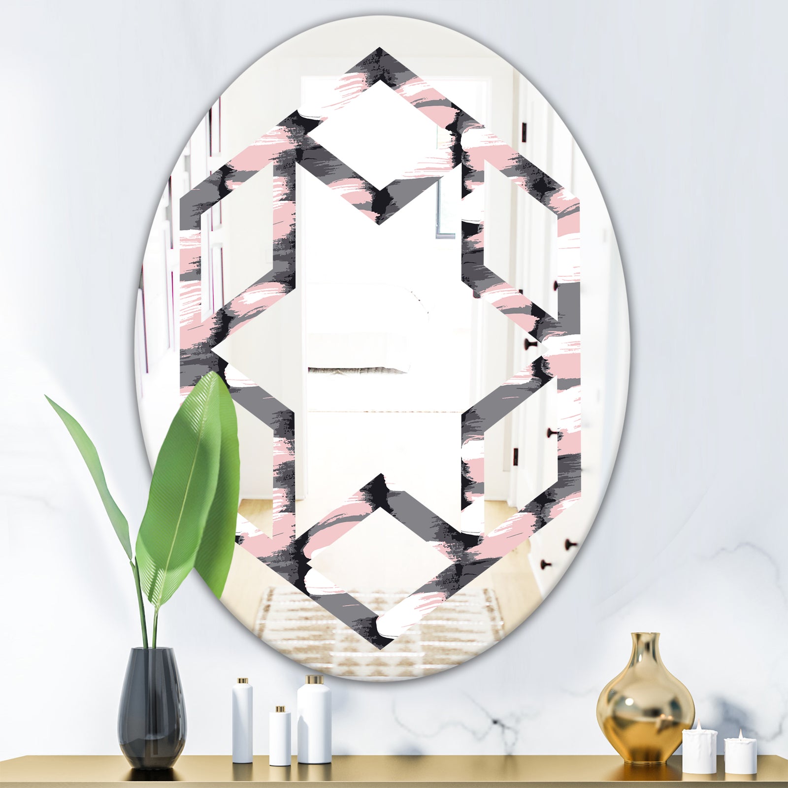 Paint brush strokes pattern - Modern Round or Oval Wall Mirror - Hexagon Star