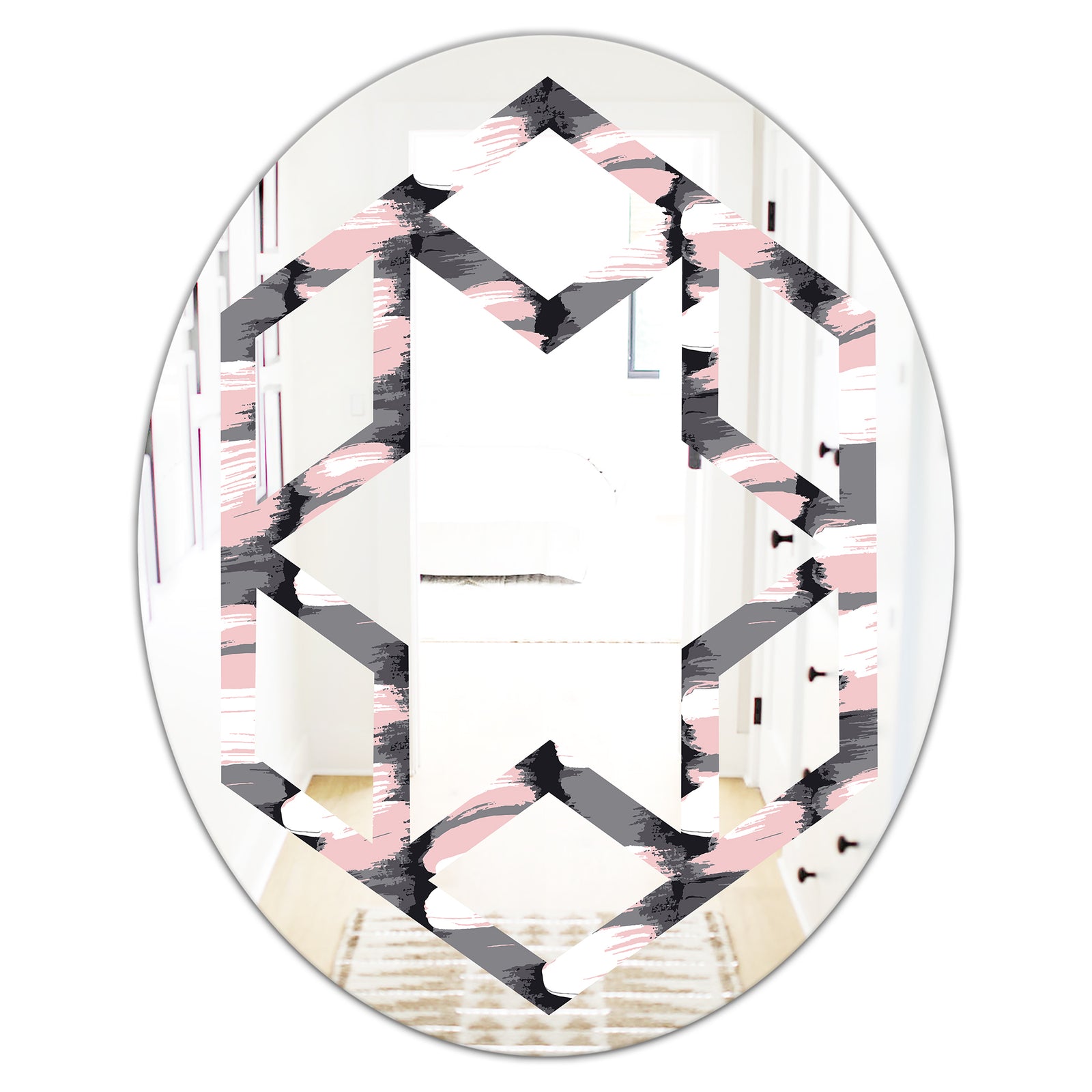 Paint brush strokes pattern - Modern Round or Oval Wall Mirror - Hexagon Star