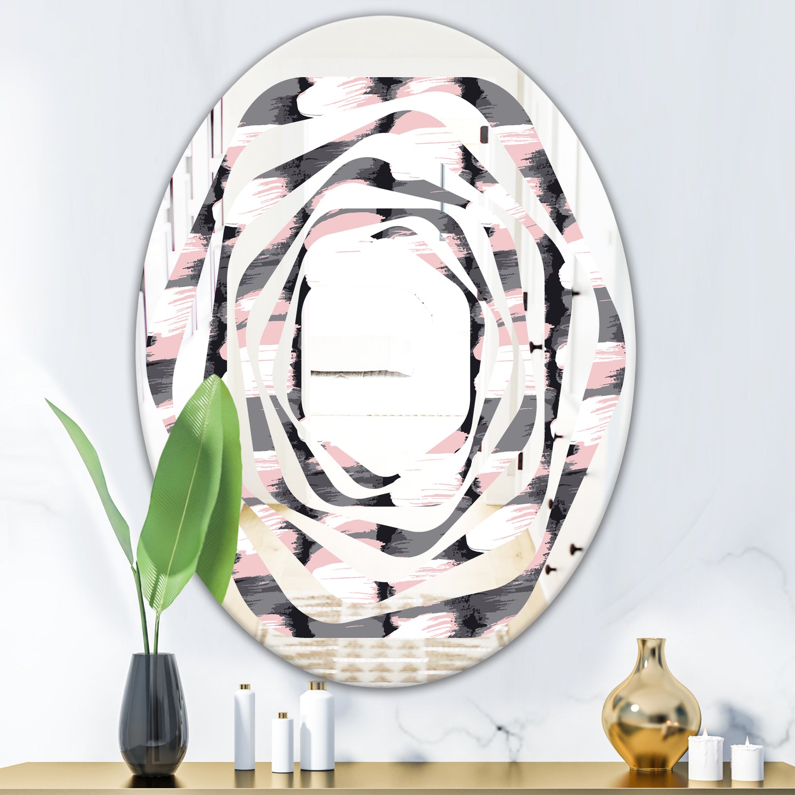 Paint brush strokes pattern - Modern Round or Oval Wall Mirror - Whirl