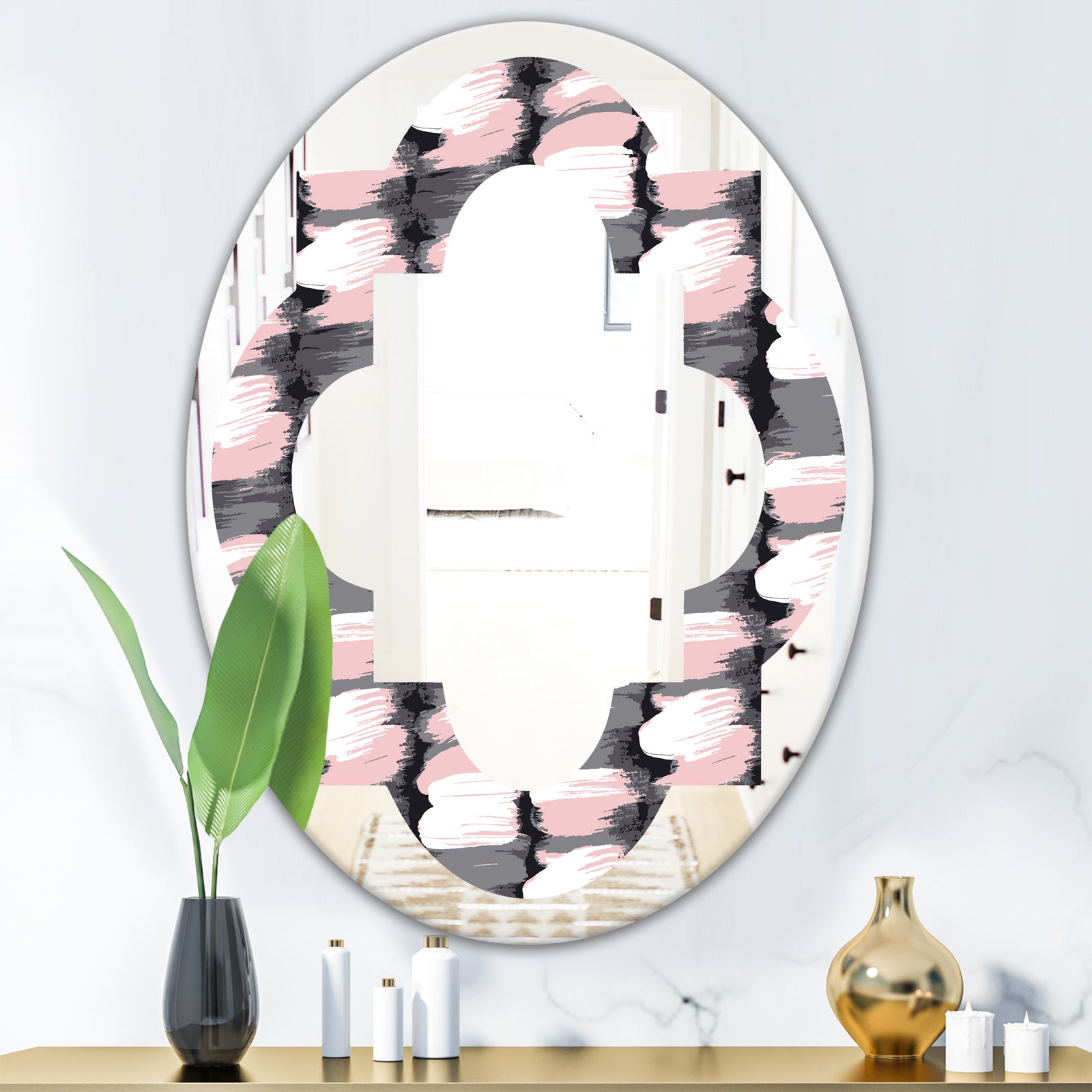 Paint brush strokes pattern - Modern Round or Oval Wall Mirror - Quatrefoil